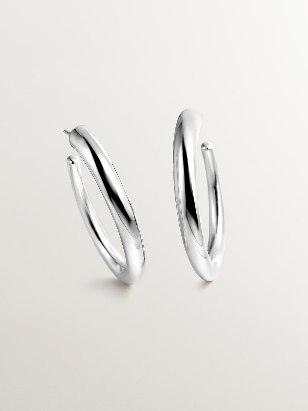 Pendientes de aro grandes de plata 925 con forma ovalada