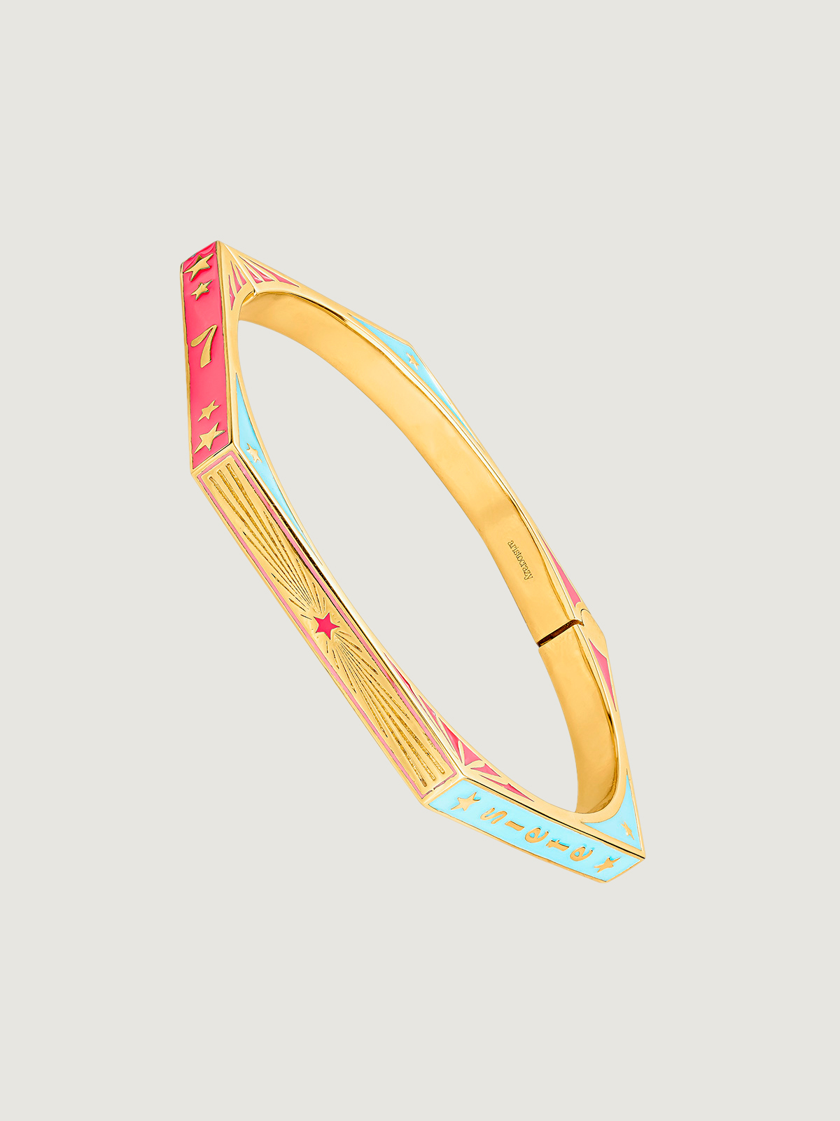 Pulsera rígida de plata 925 bañada en oro amarillo de 18K con esmalte de colores y número 7