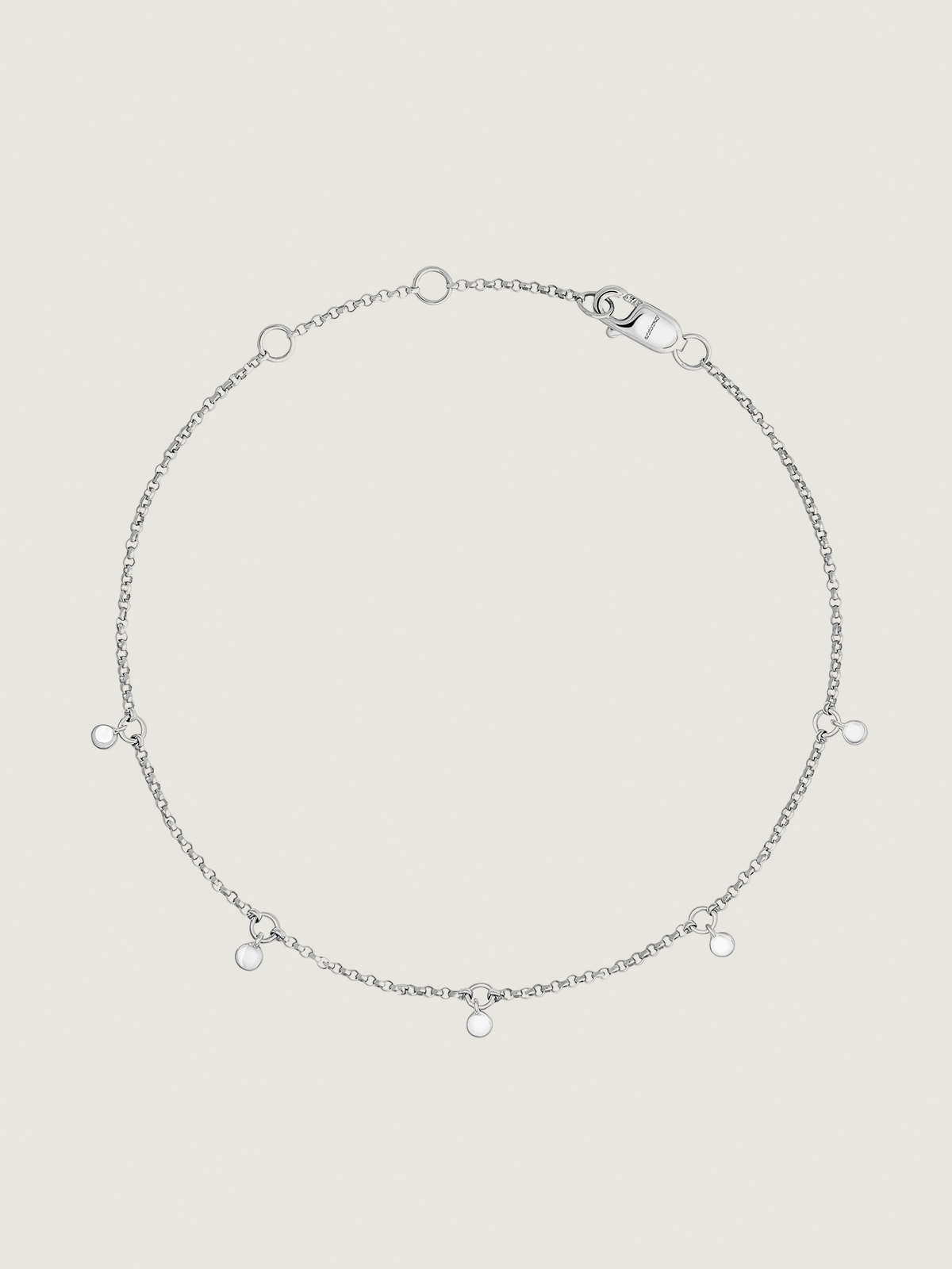 Pulsera de eslabones rolo de oro blanco de 9K con esferas