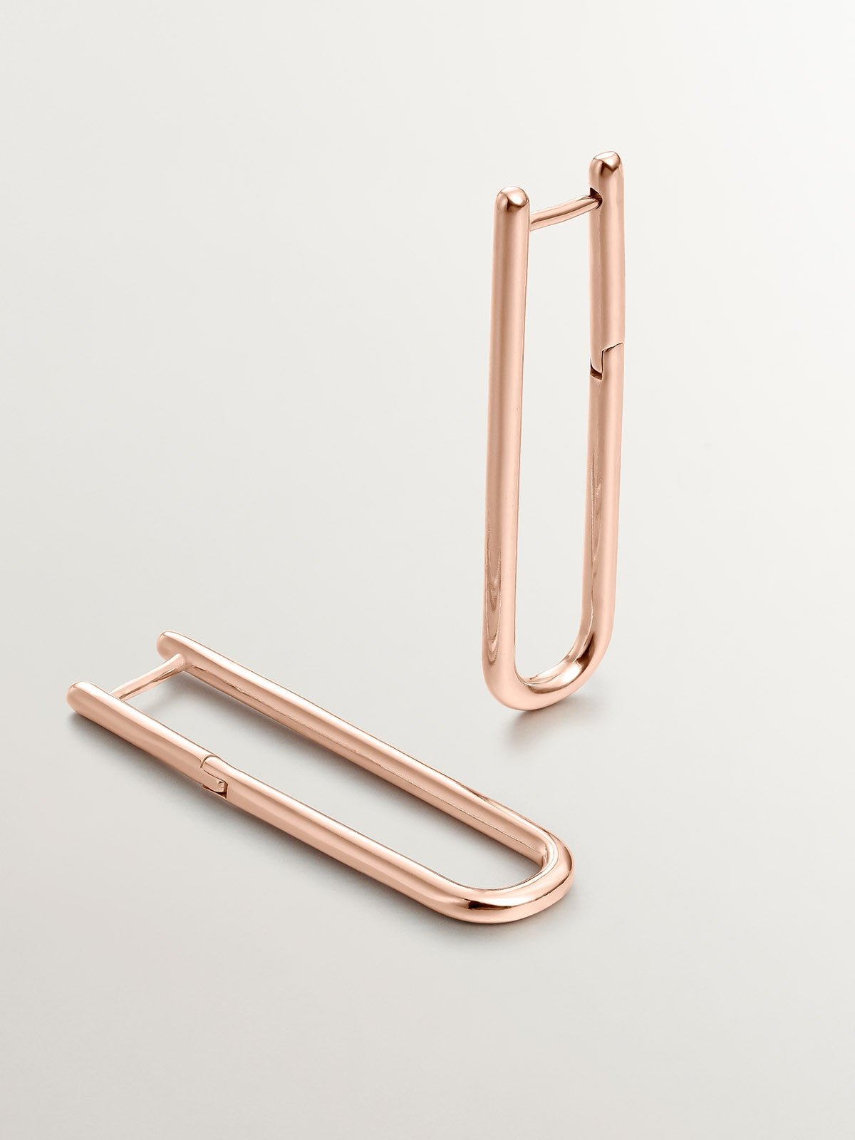 Pendientes de aro extra largo de plata 925 bañada en oro rosa de 18K