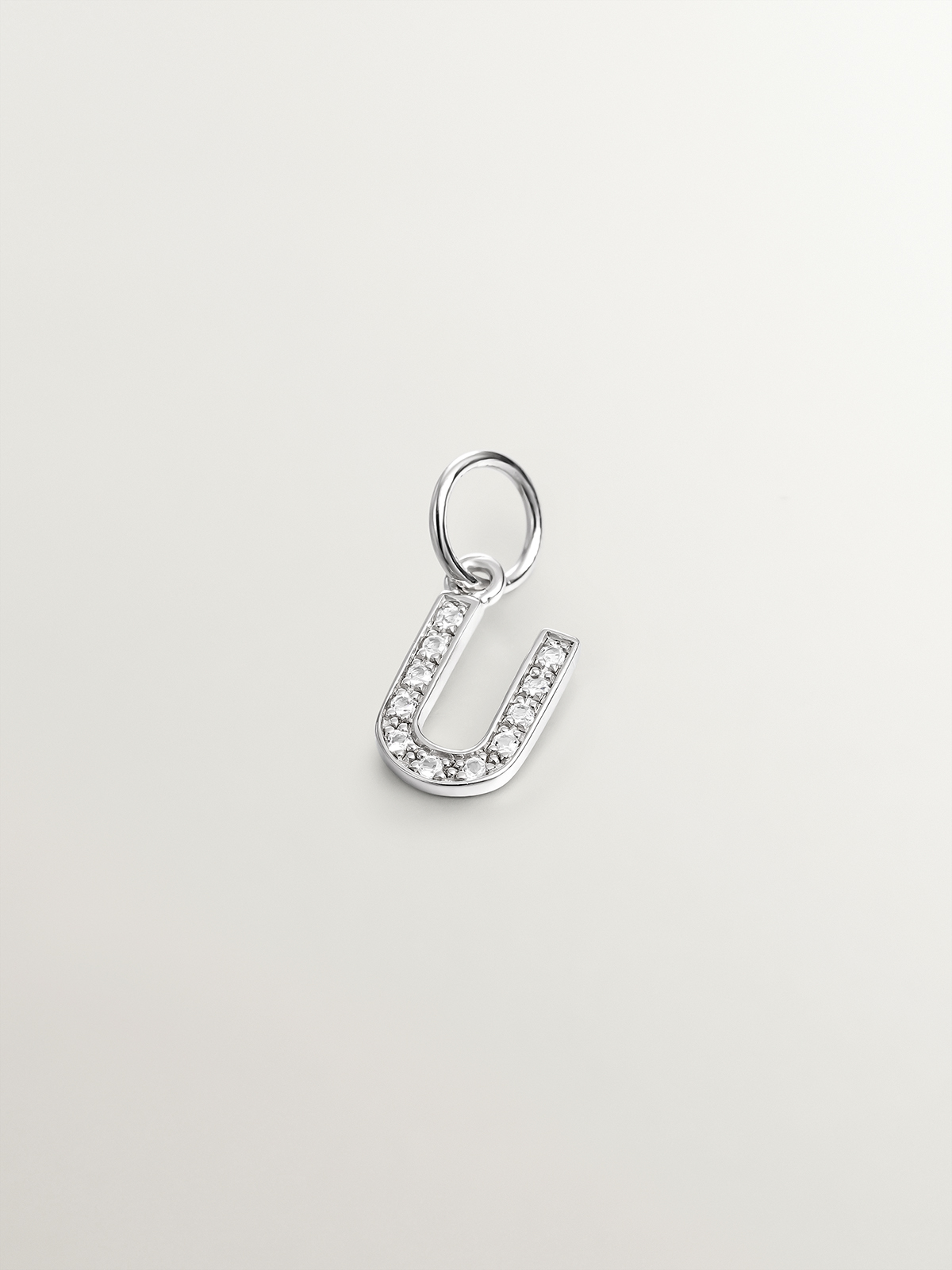 925 Silver Charm and White Topaz Initial U