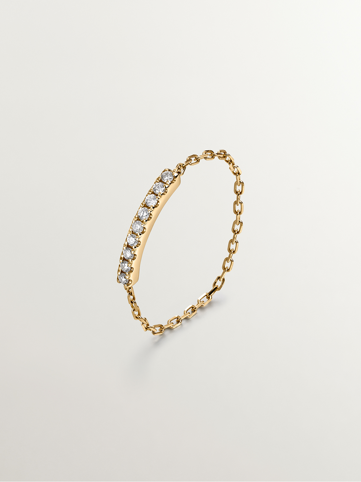 18K Yellow Gold Chain Ring with Diamonds