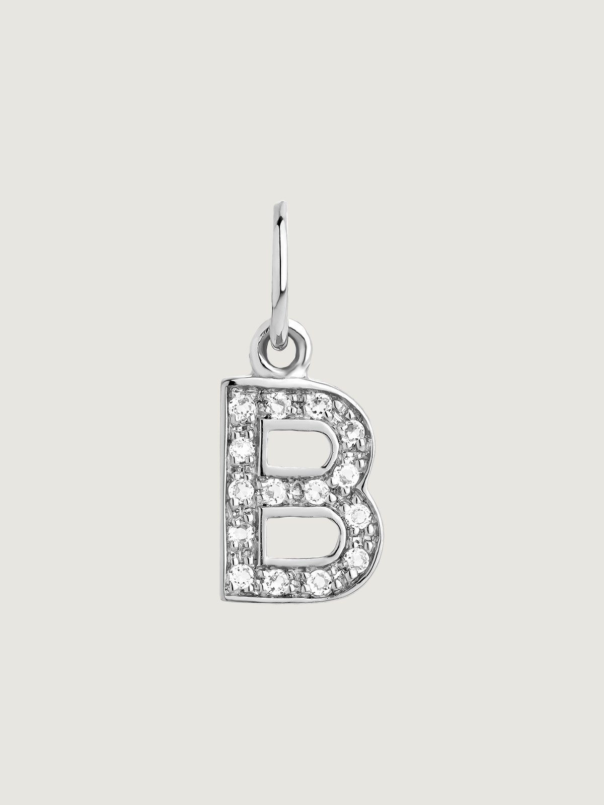 925 Silver Charm with White Topaz Initial B