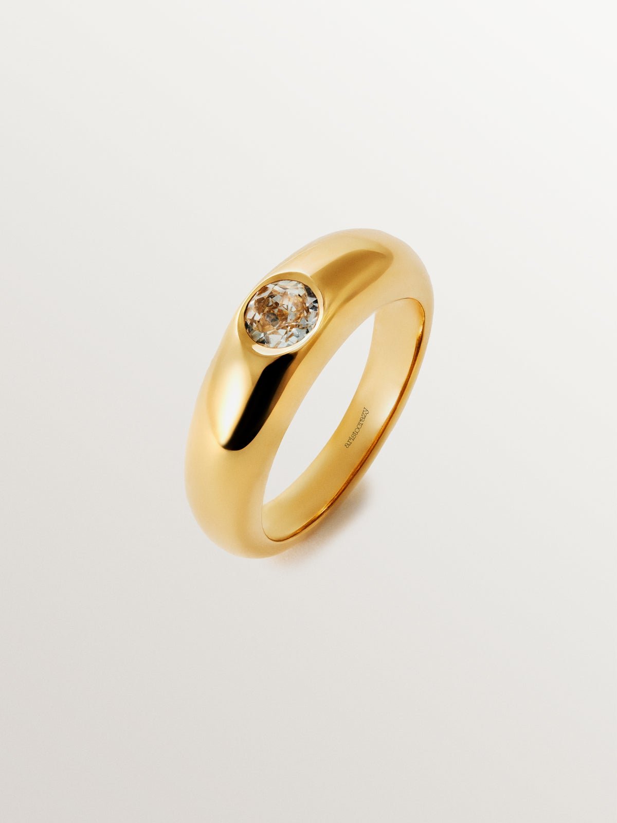Anillo de plata 925 bañada en oro amarillo de 18K con topacio blanco 
