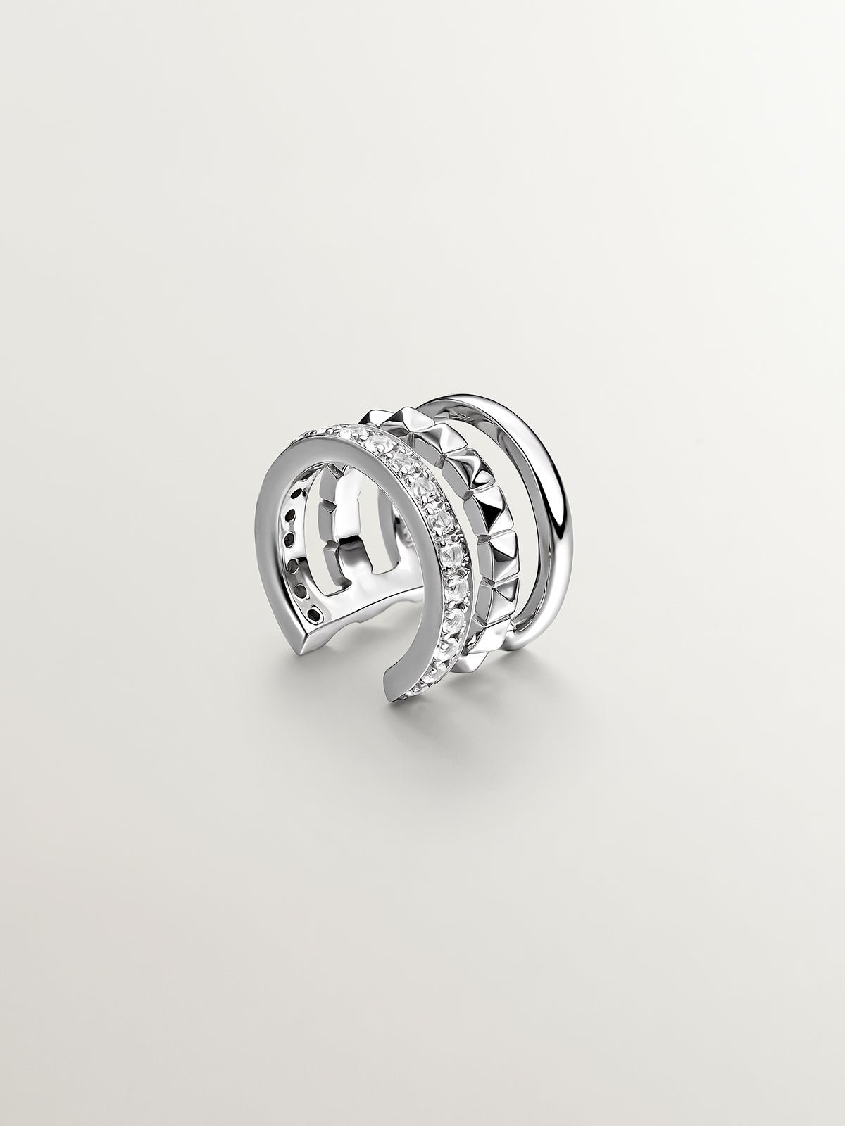 925 Silver Earcuff with embossing and white topazes