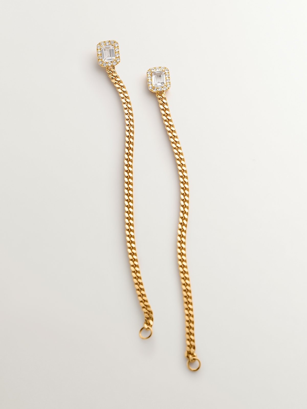 925 Silver barbed chain earrings coated in 18K yellow gold with topazes.