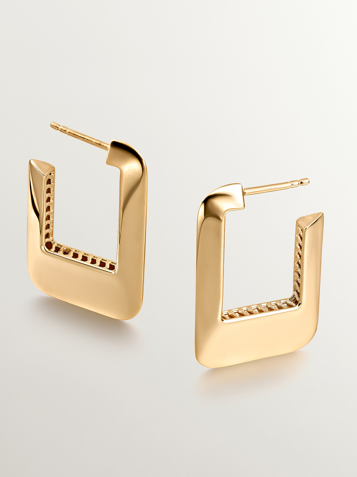 Pendientes de aro cuadrados de plata 925 bañada en oro amarillo de 18K
