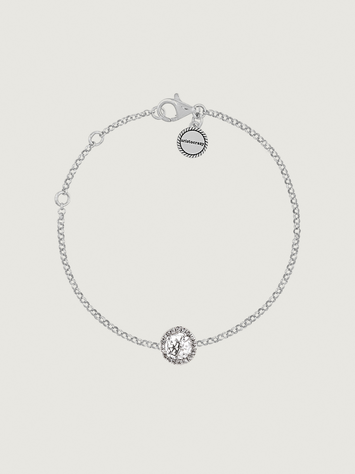 Pulsera de plata 925 con topacio blanco y orla de zafiros blancos