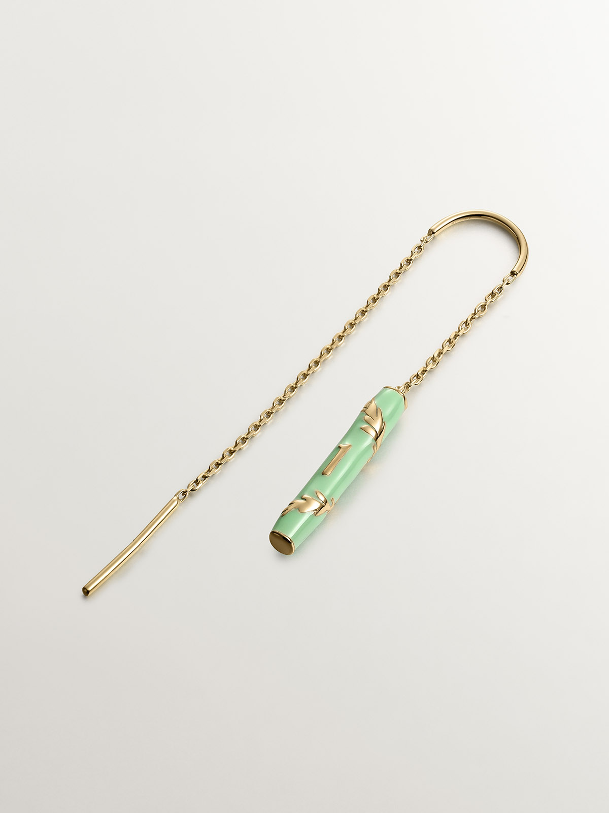 Pendiente individual de plata 925 bañada en oro amarillo de 18K de cadena doble con esmalte amarillo y número 1
