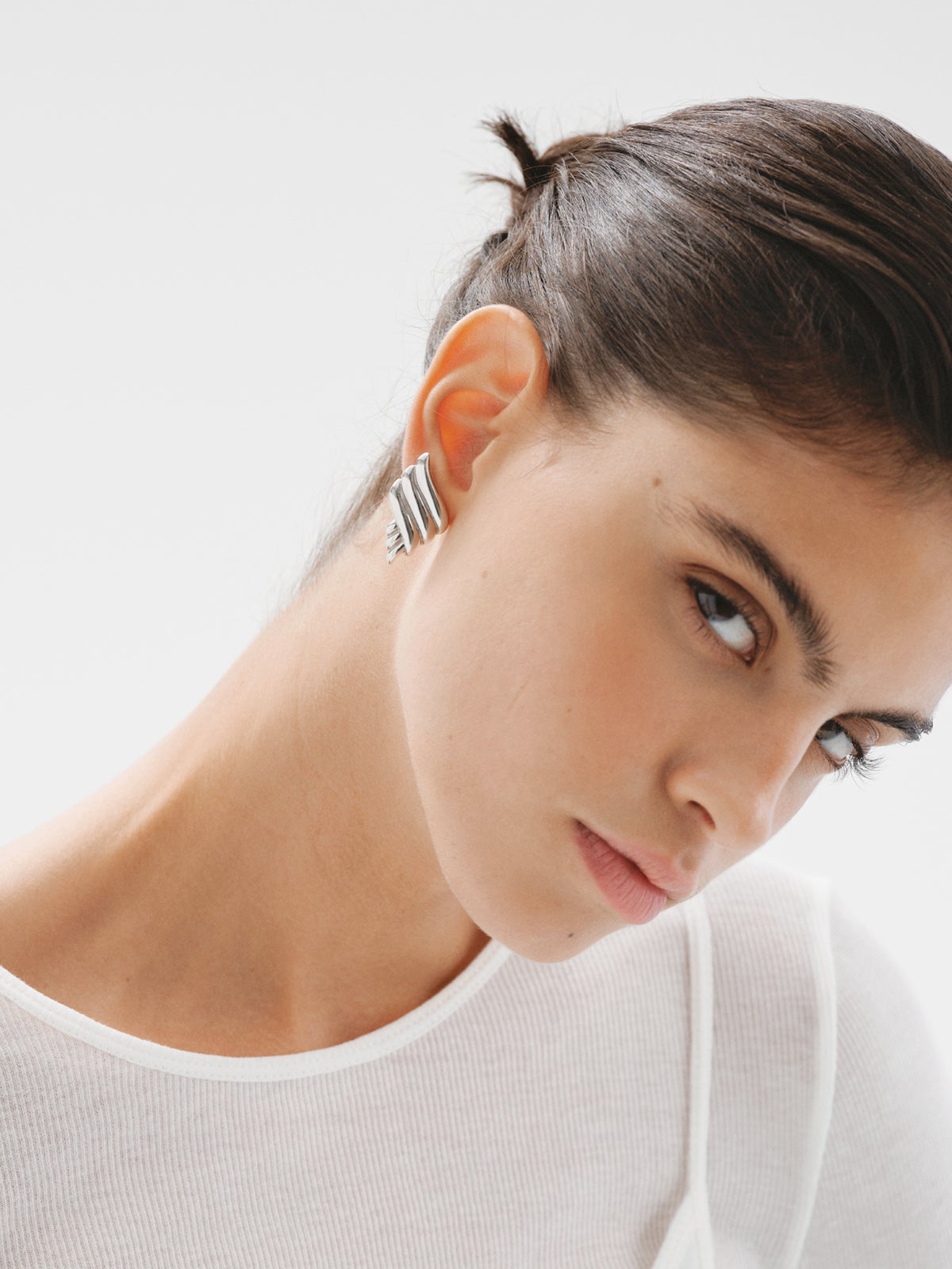 Boucles d'oreilles en argent 925 rhodié forme fluide