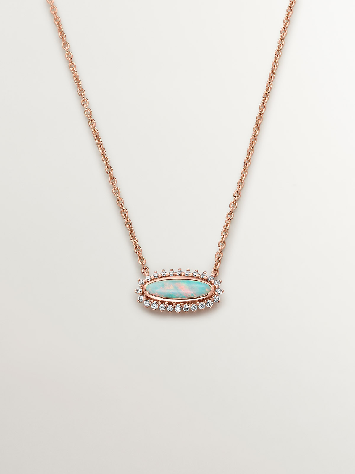 18K Rose Gold Necklace with White Opal and Diamonds