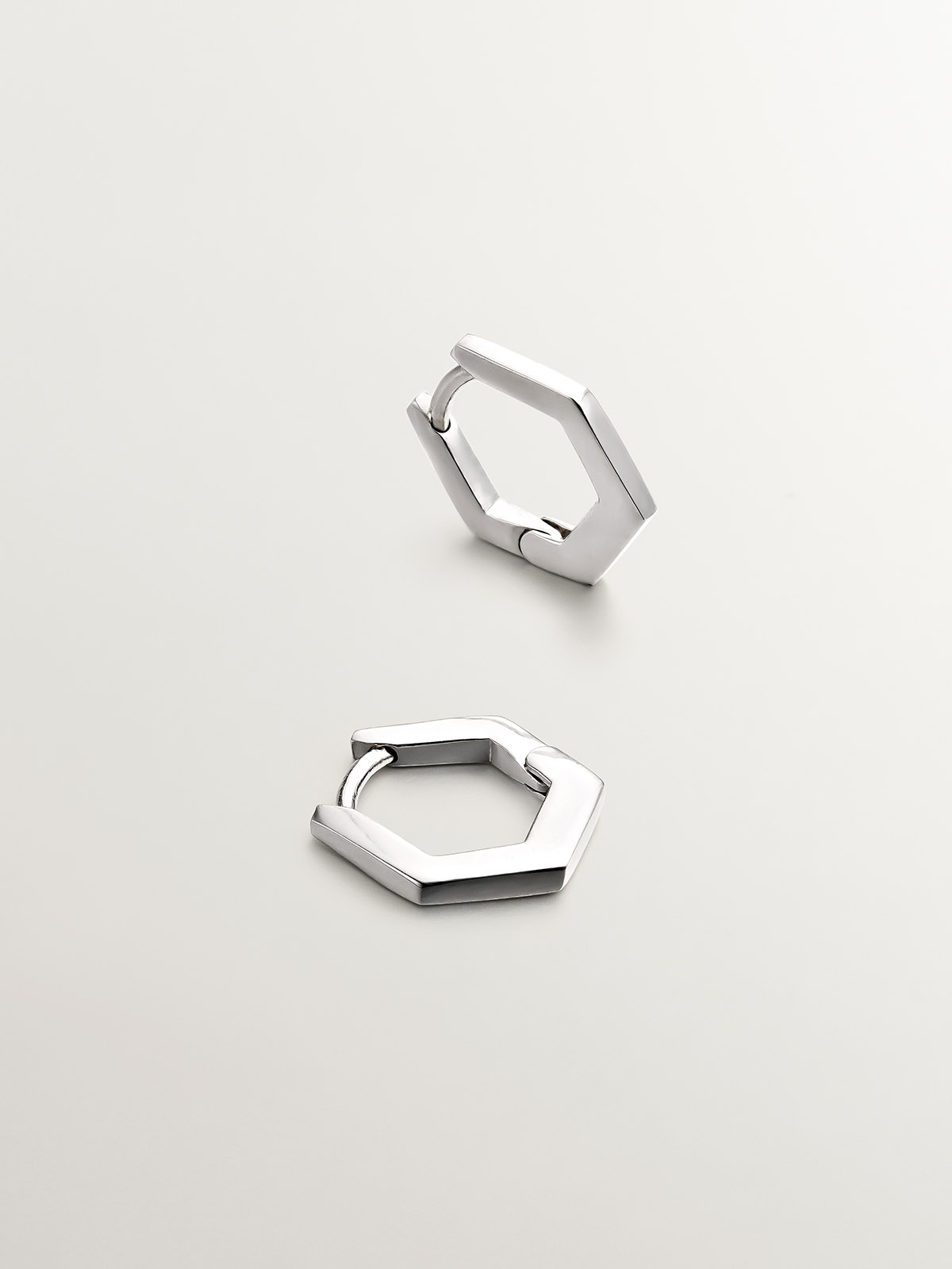 Pendientes de aro hexagonal de plata 925