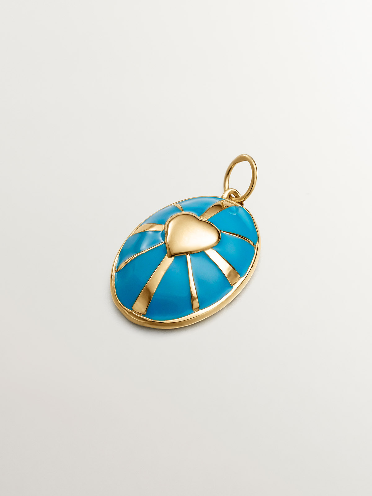 925 silver charm bathed in a yellow gold of 18K medal with a heart and turquoise enamel