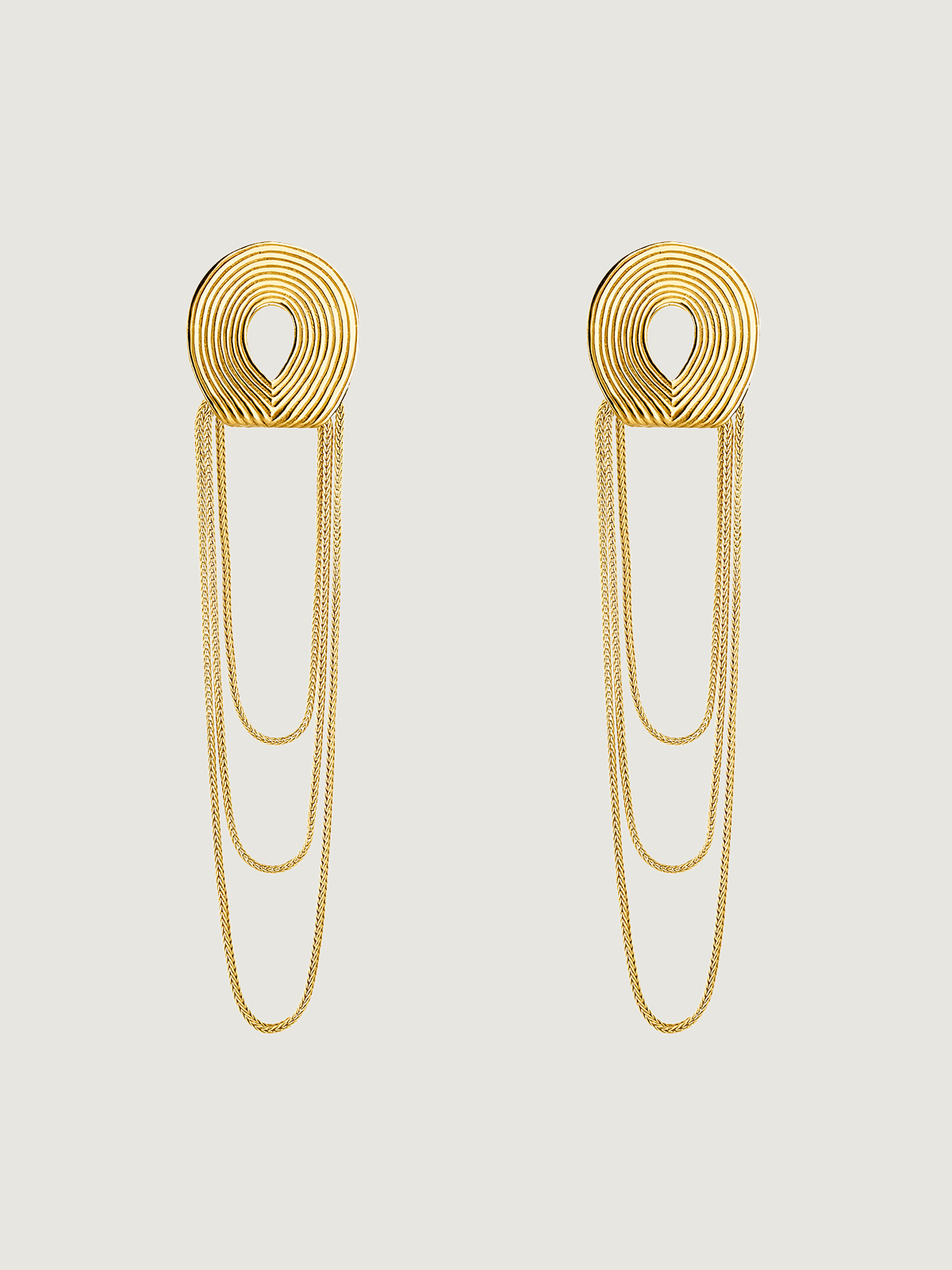 Grands boucles d'oreilles en argent 925 plaqué en or jaune 18K avec relief et chaînes