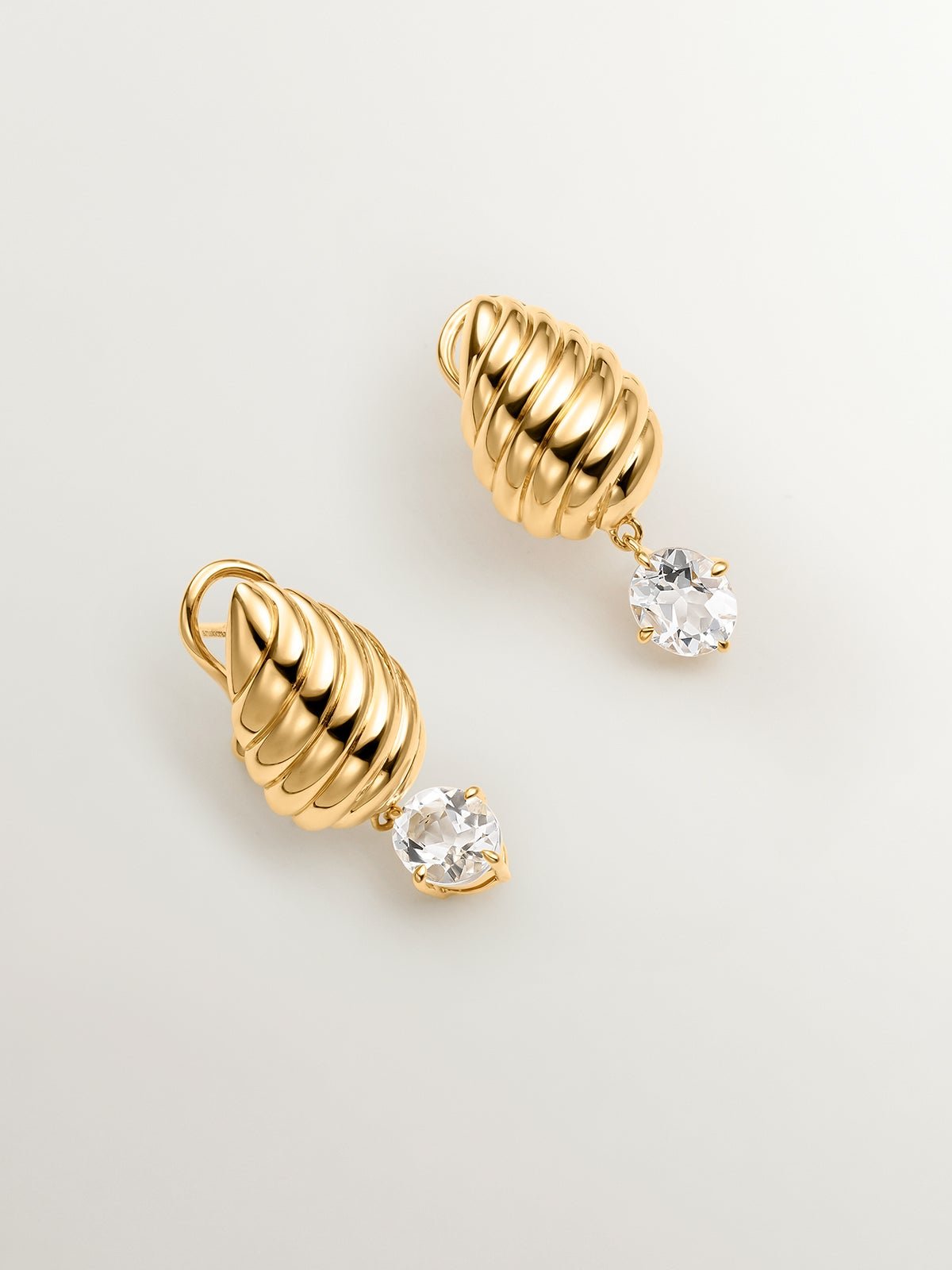 18K yellow gold plated 925 silver earrings with white quartz and gallon texture