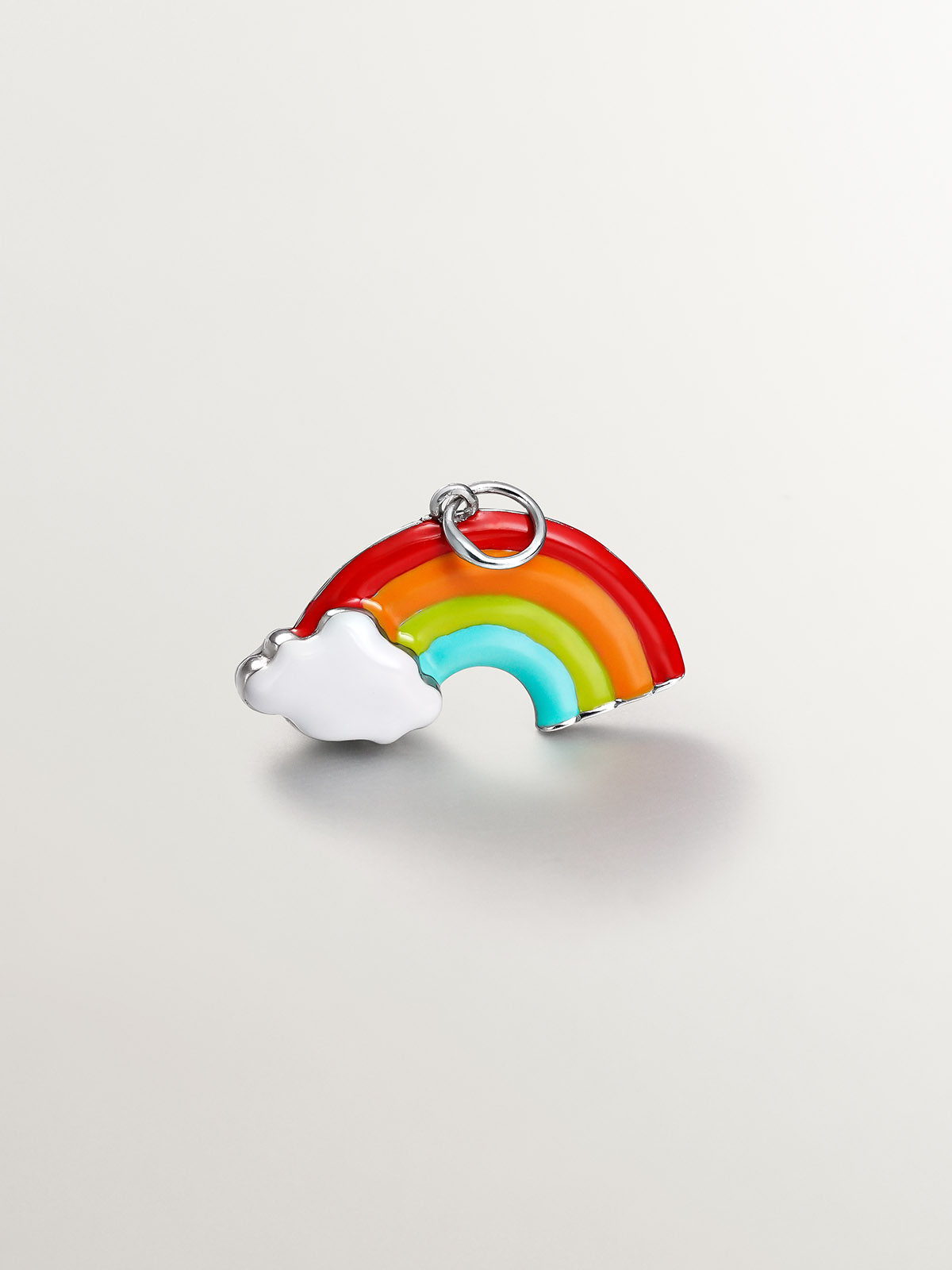 925 silver charm shaped like a rainbow and multicolored enamel