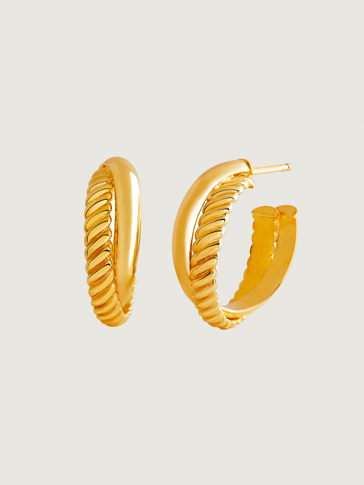 Boucles d'oreilles à double anneau en argent 925 plaqué or jaune 18K