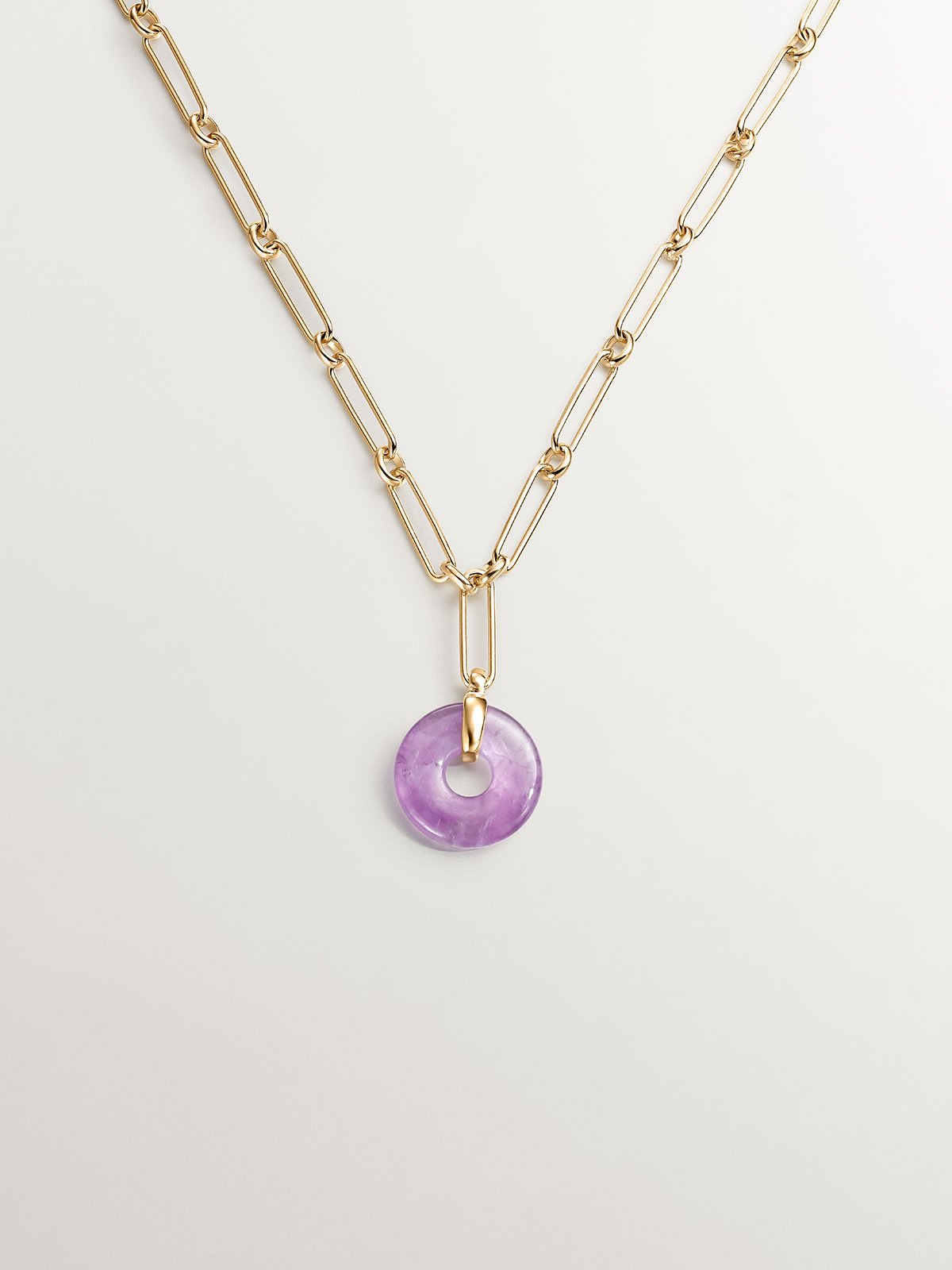 925 Silver necklace dipped in 18K yellow gold with pink amethyst