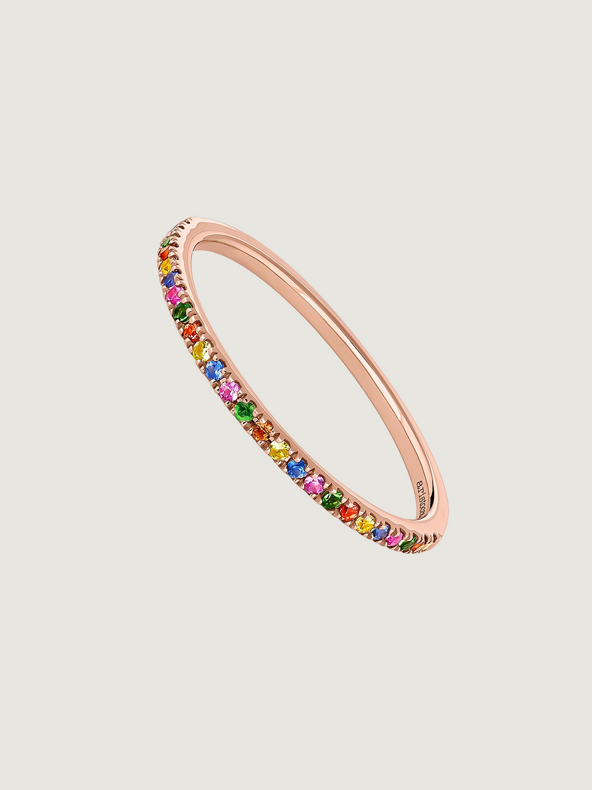Anillo de oro rosa de 9K con tsavoritas y zafiros multicolor