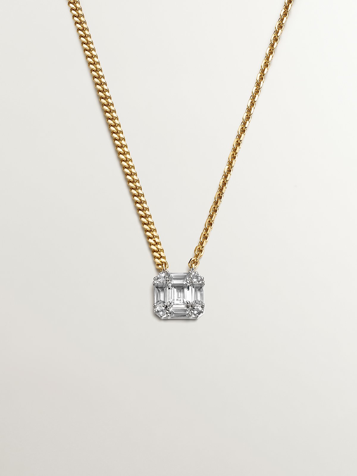 925 Silver necklace plated in 18K yellow gold with white topazes