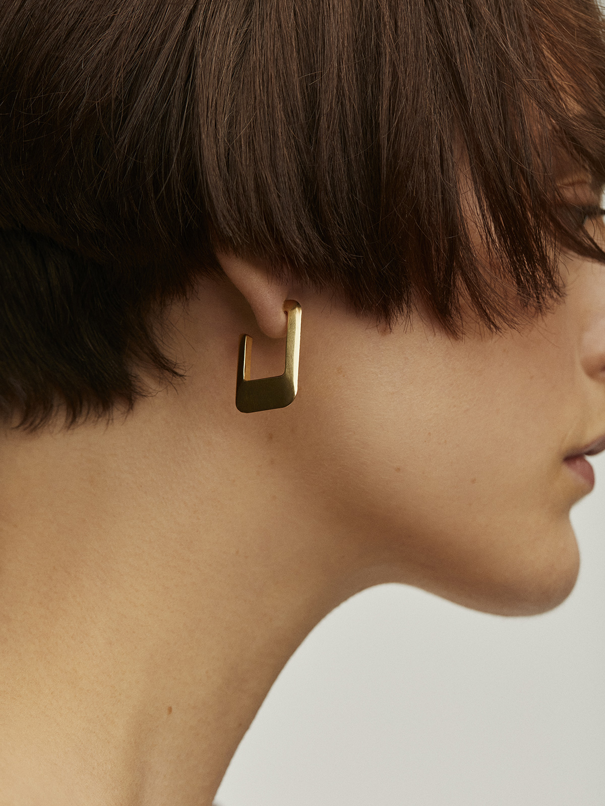 Pendientes de aro cuadrados de plata 925 bañada en oro amarillo de 18K