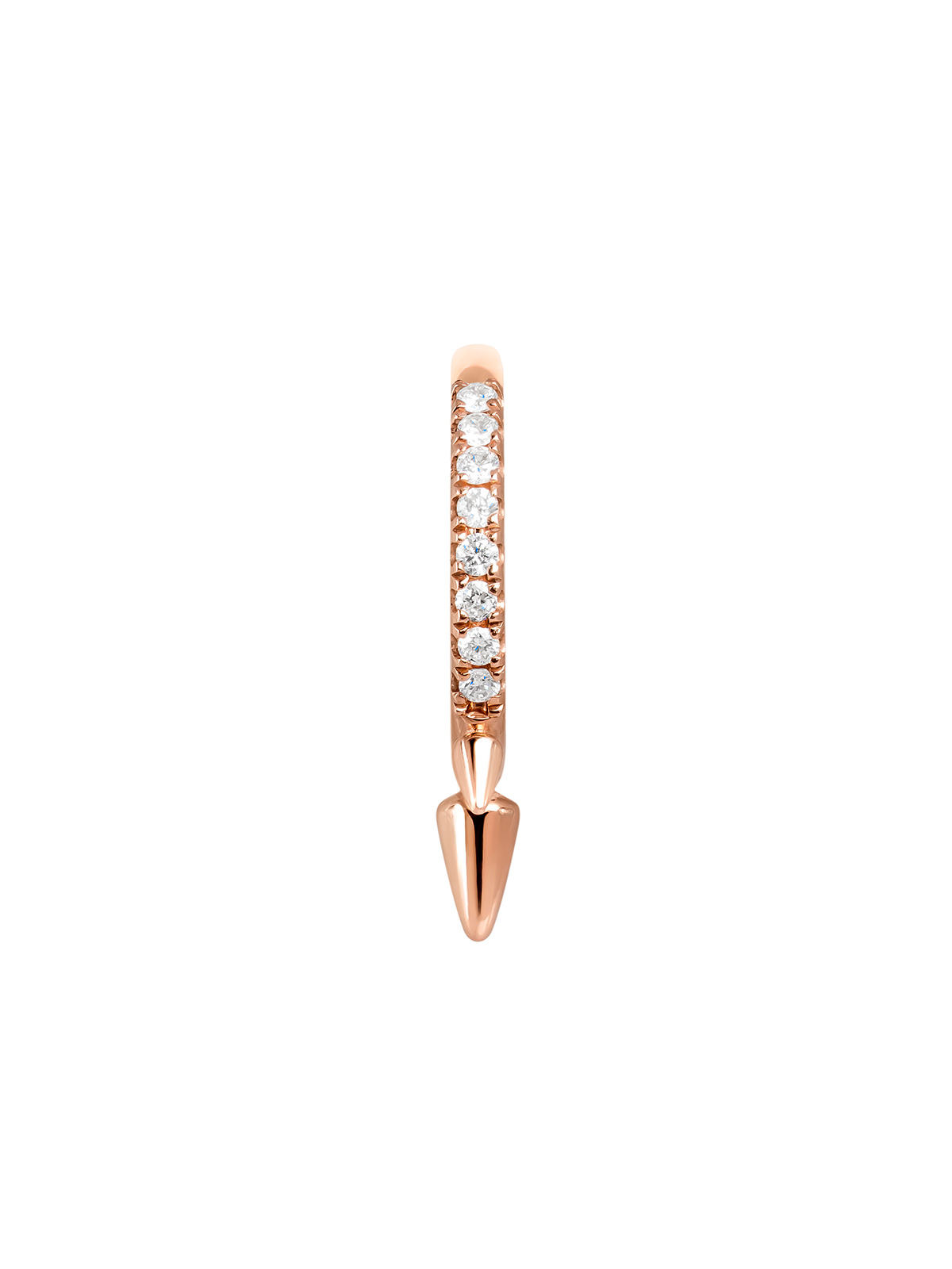 Pendiente individual de aro pequeño de oro rosa de 9K con pinchos y diamantes