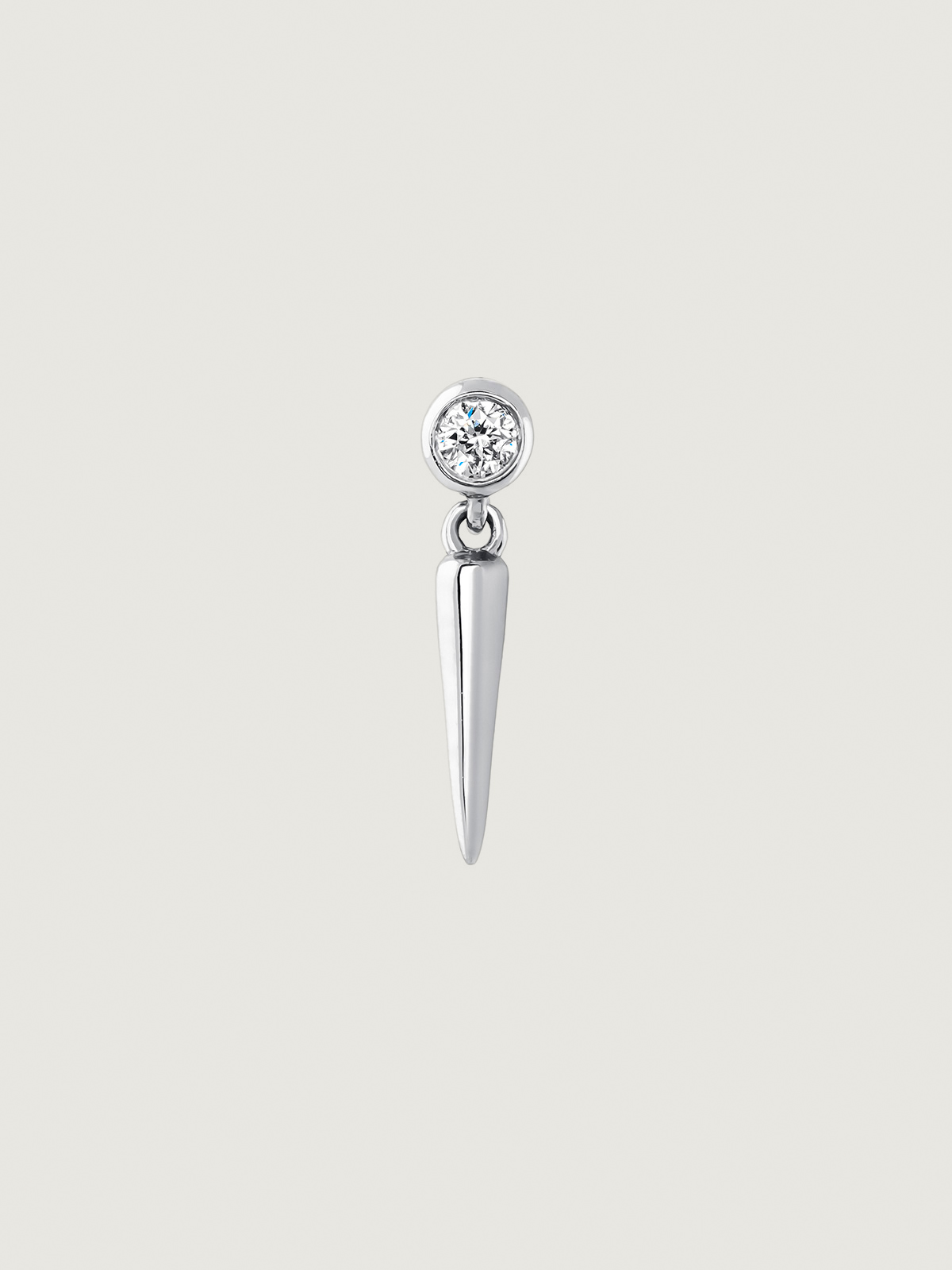 Pendiente individual de oro blanco de 9K con diamante y pincho