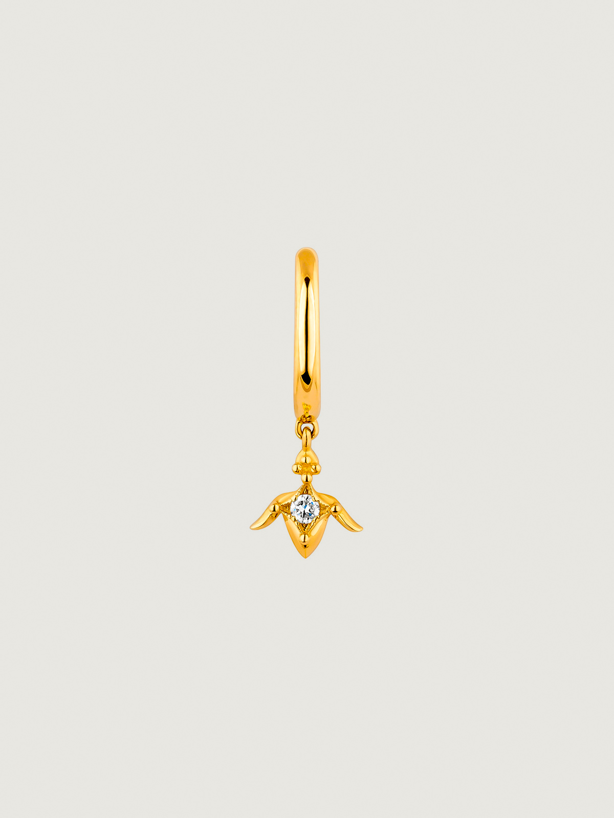 Pendiente individual de aro pequeño de oro amarillo de 9K con diamante y flor de loto