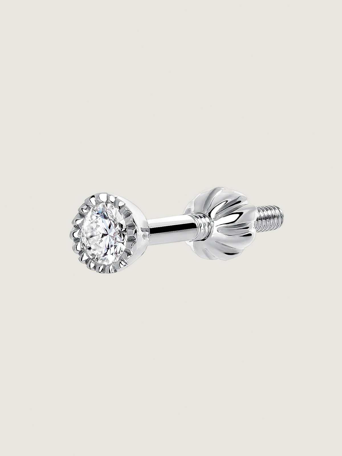 Pendiente individual de oro blanco de 9K con diamante