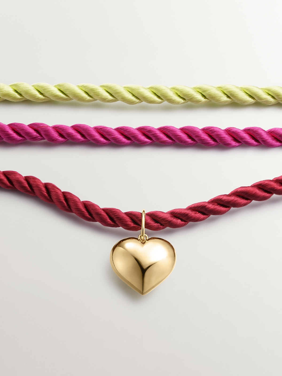 Silk cord necklace with yellow gold-plated silver heart