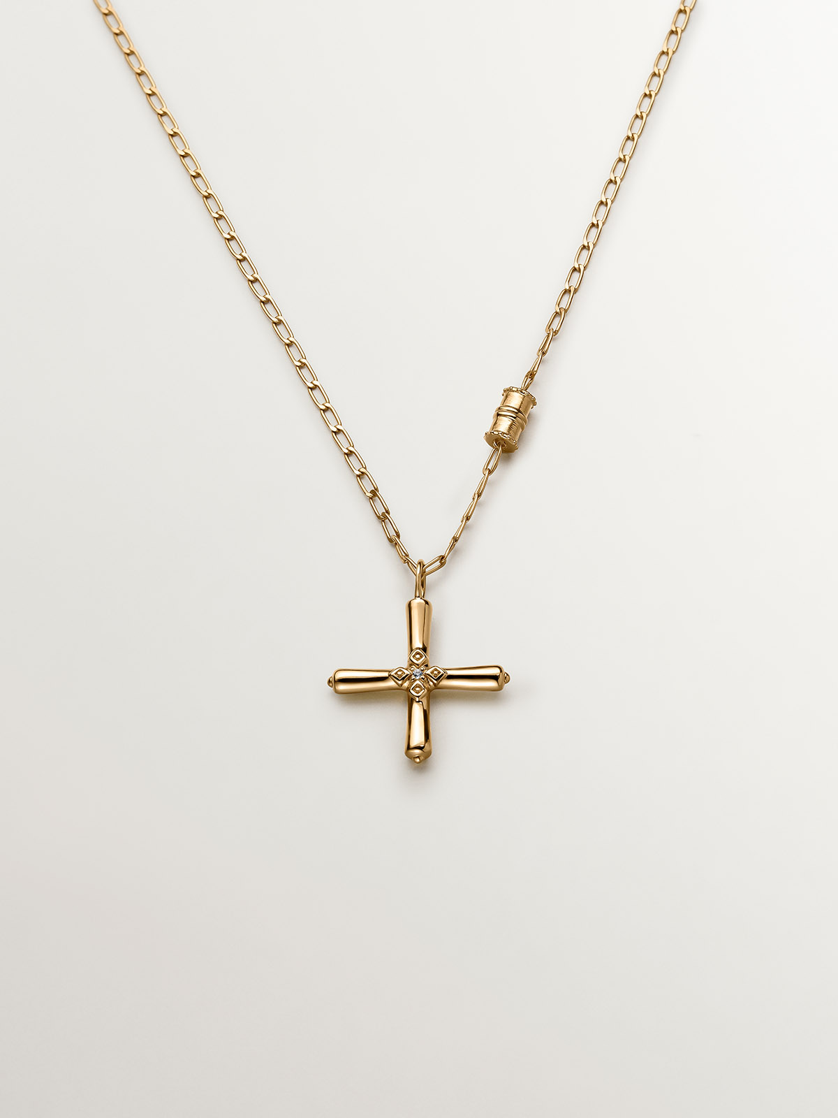 18K yellow gold plated sterling silver 925 pendant with cross and white topaz