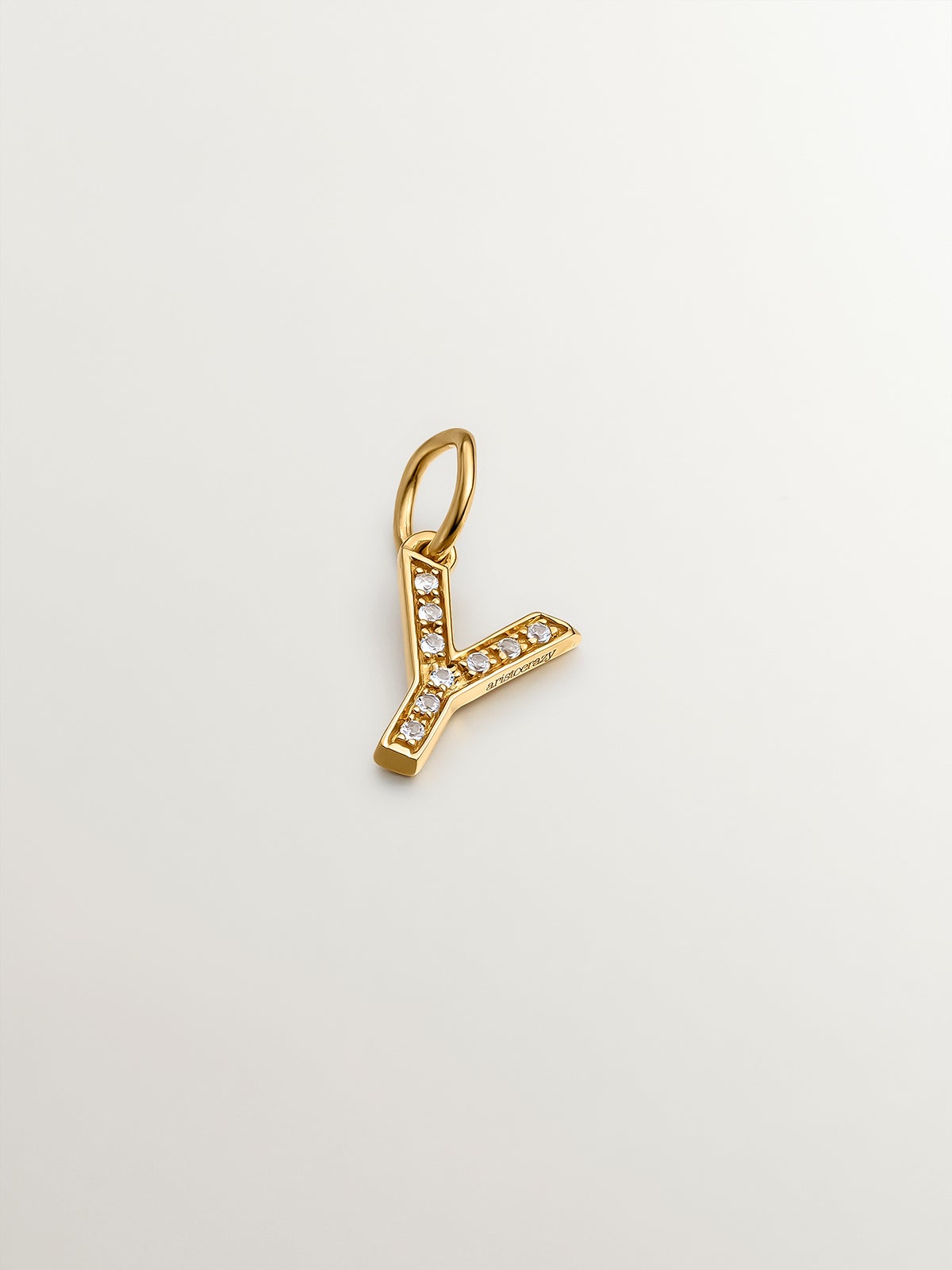 925 Silver charm plated in 18K yellow gold and white topaz, initial Y