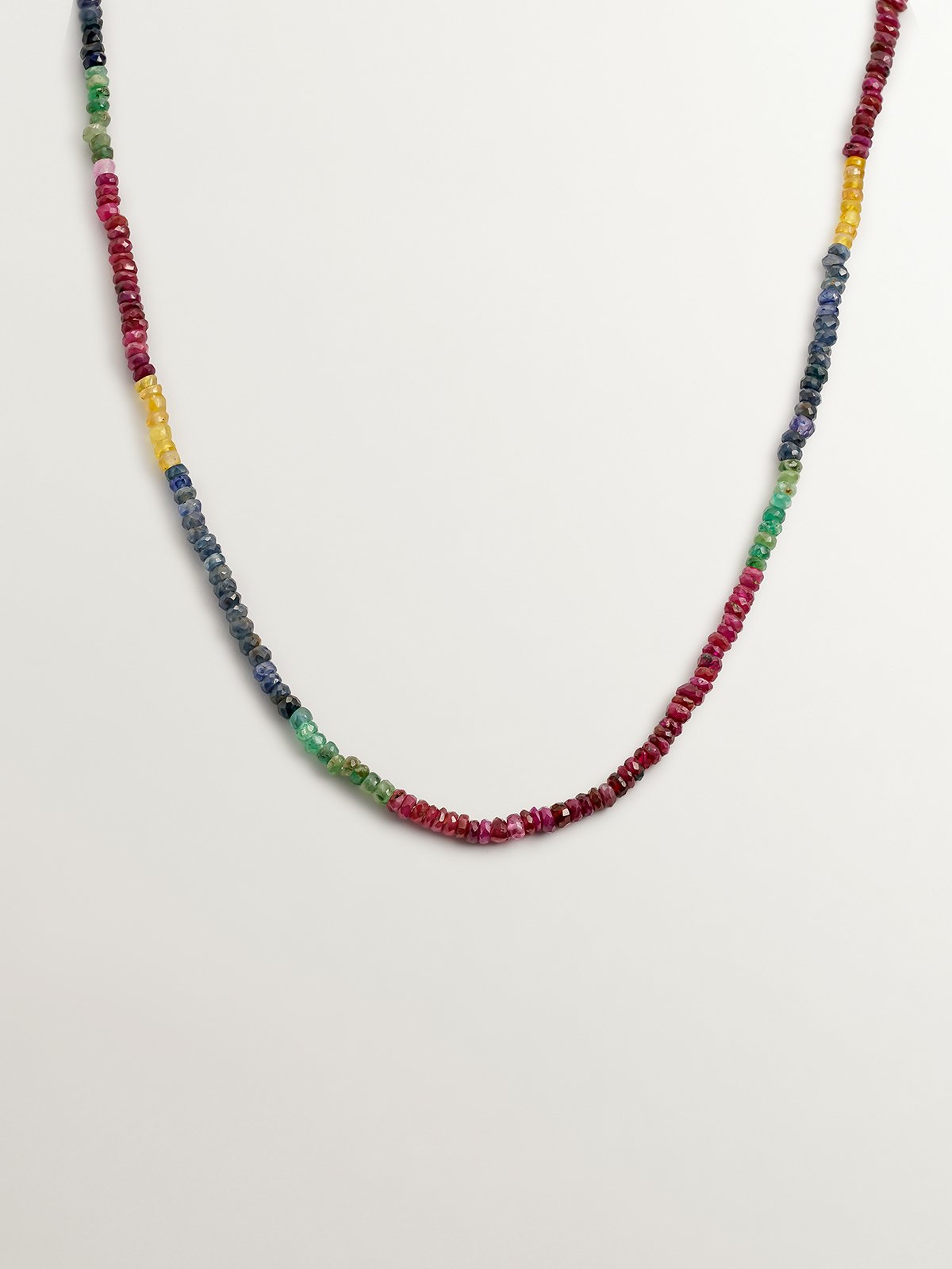 925 Silver necklace bathed in 18K yellow gold with multicolor sapphire beads