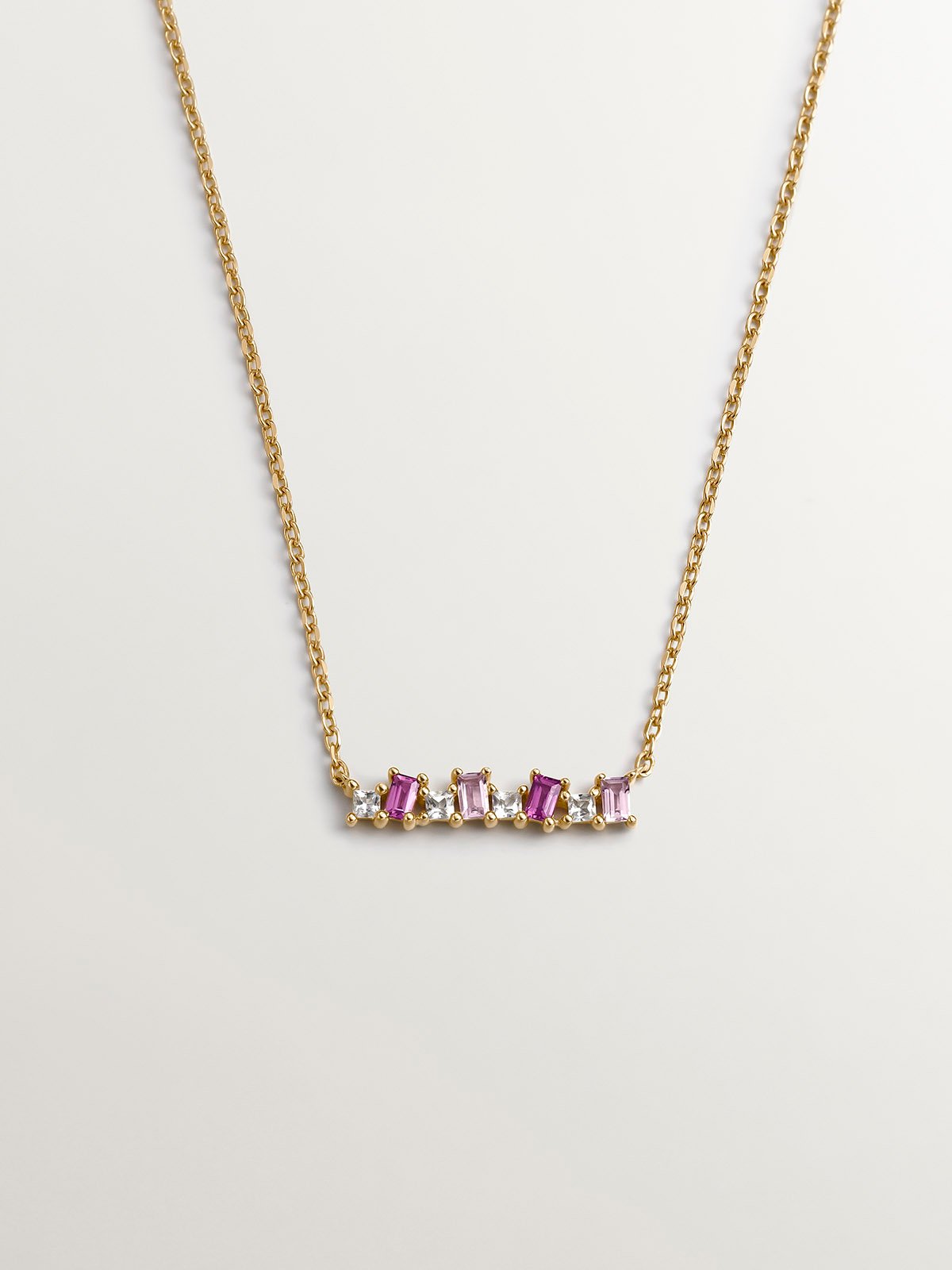 Colgante de plata 925 bañada en oro amarillo de 18K con rodolita rosa y amatista morada