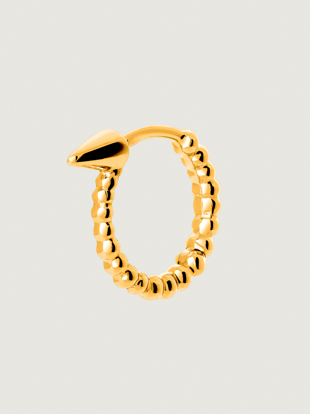 Individual small hoop earring of 9K yellow gold with spheres and spike.