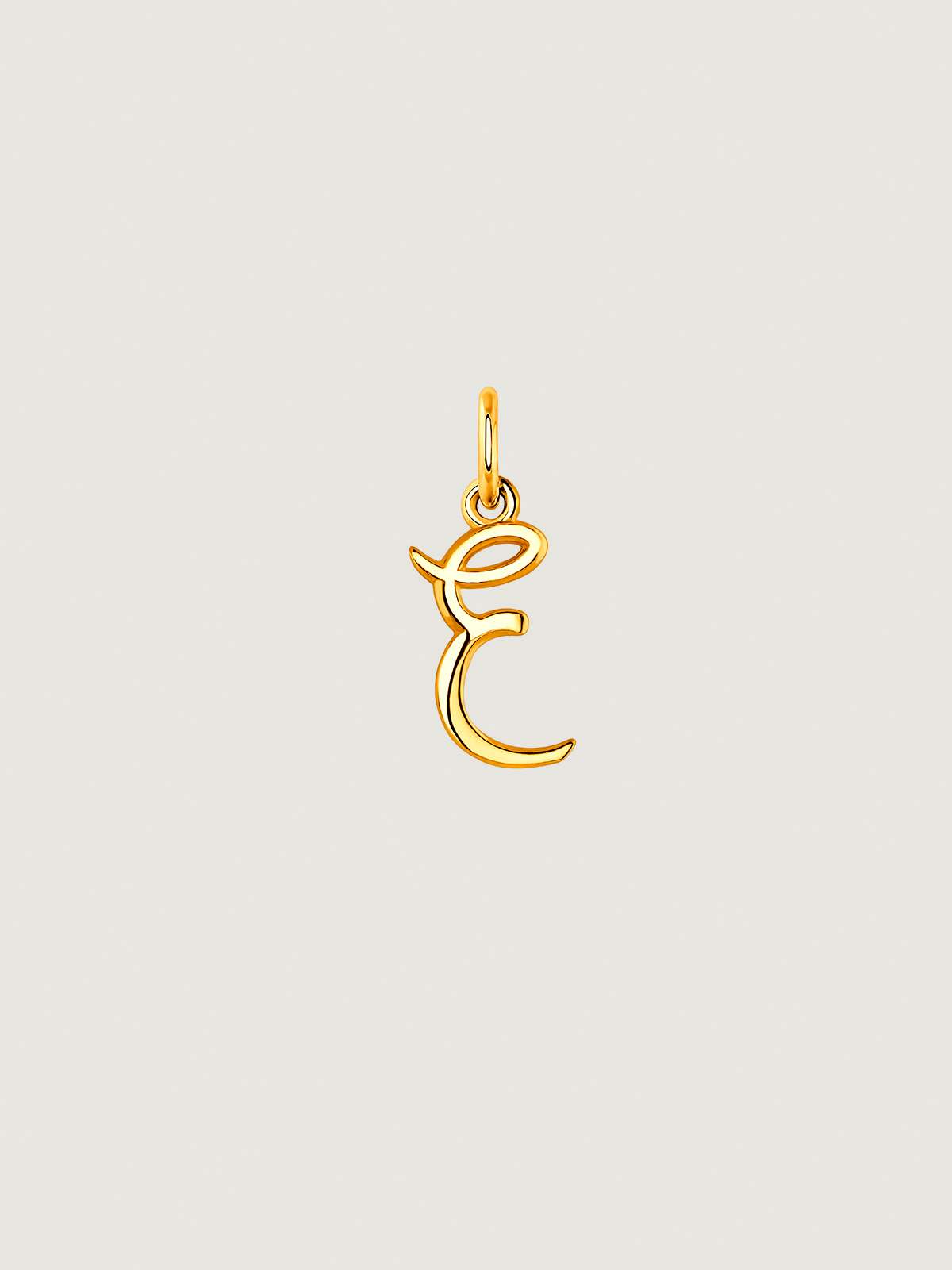 925 Sterling Silver charm coated in 18K yellow gold with initial E.