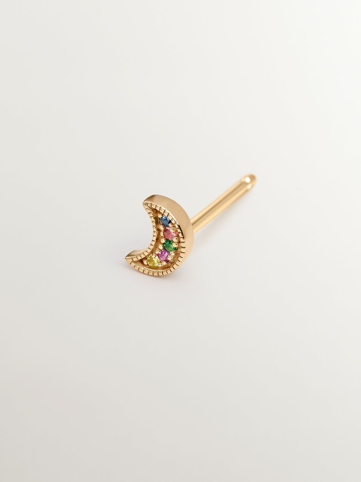Pendiente individual de oro amarillo de 9K con zafiros y tsavoritas multicolor
