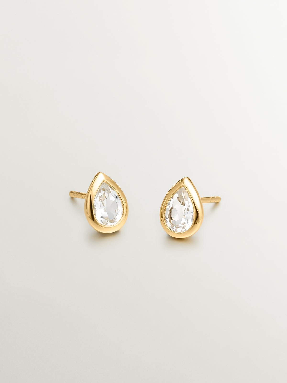 18K yellow gold plated 925 silver earrings with 2 white topazes