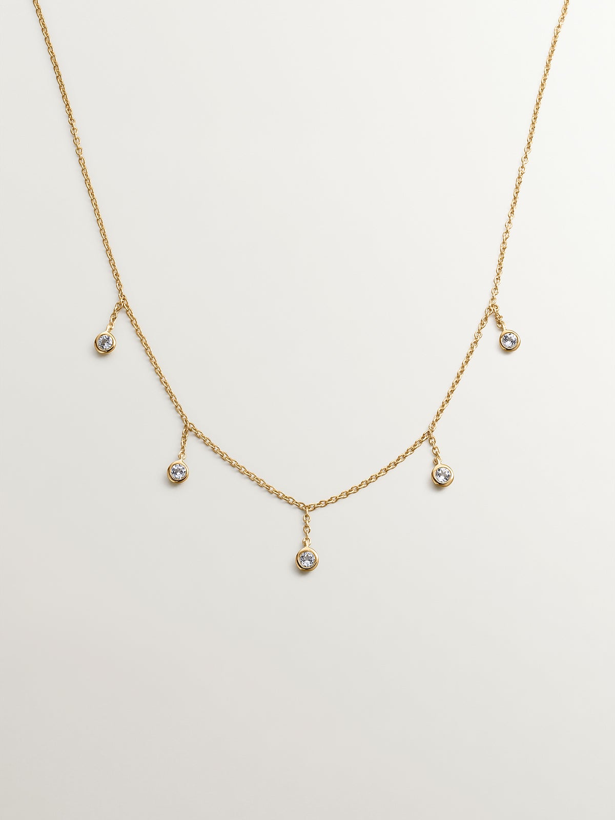 Collier en argent 925 plaqué or jaune 18K avec topazes blanches