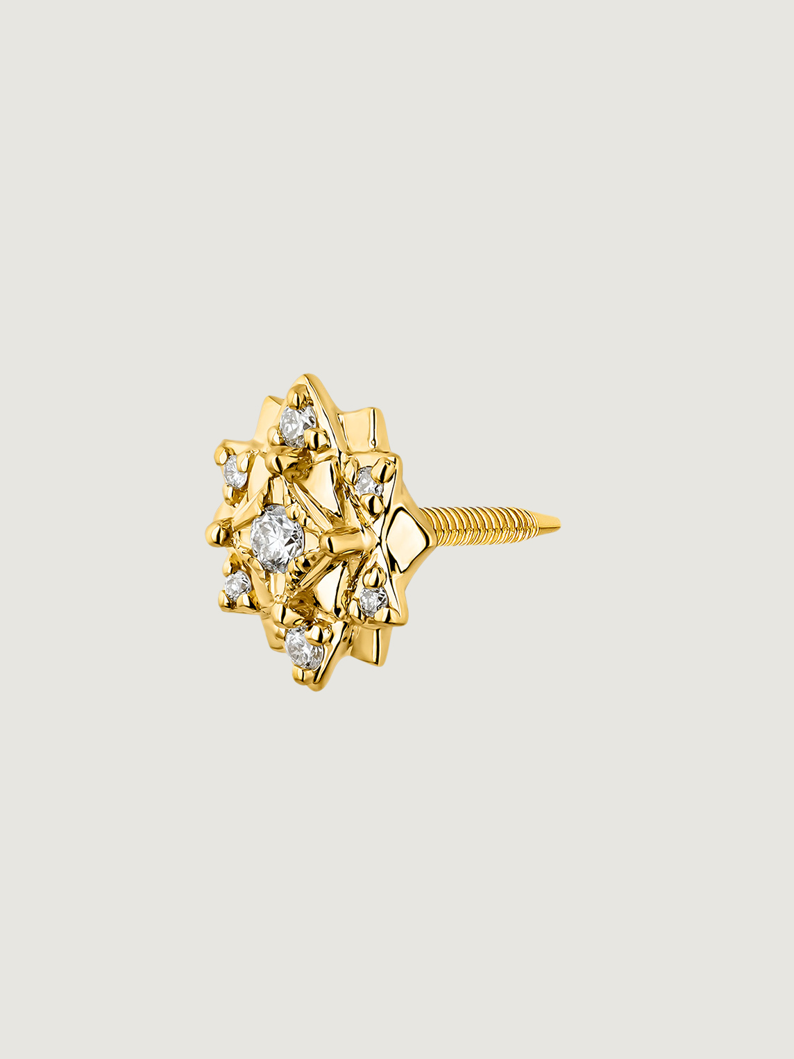 Pendiente individual de oro amarillo de 9K con diamantes y flor