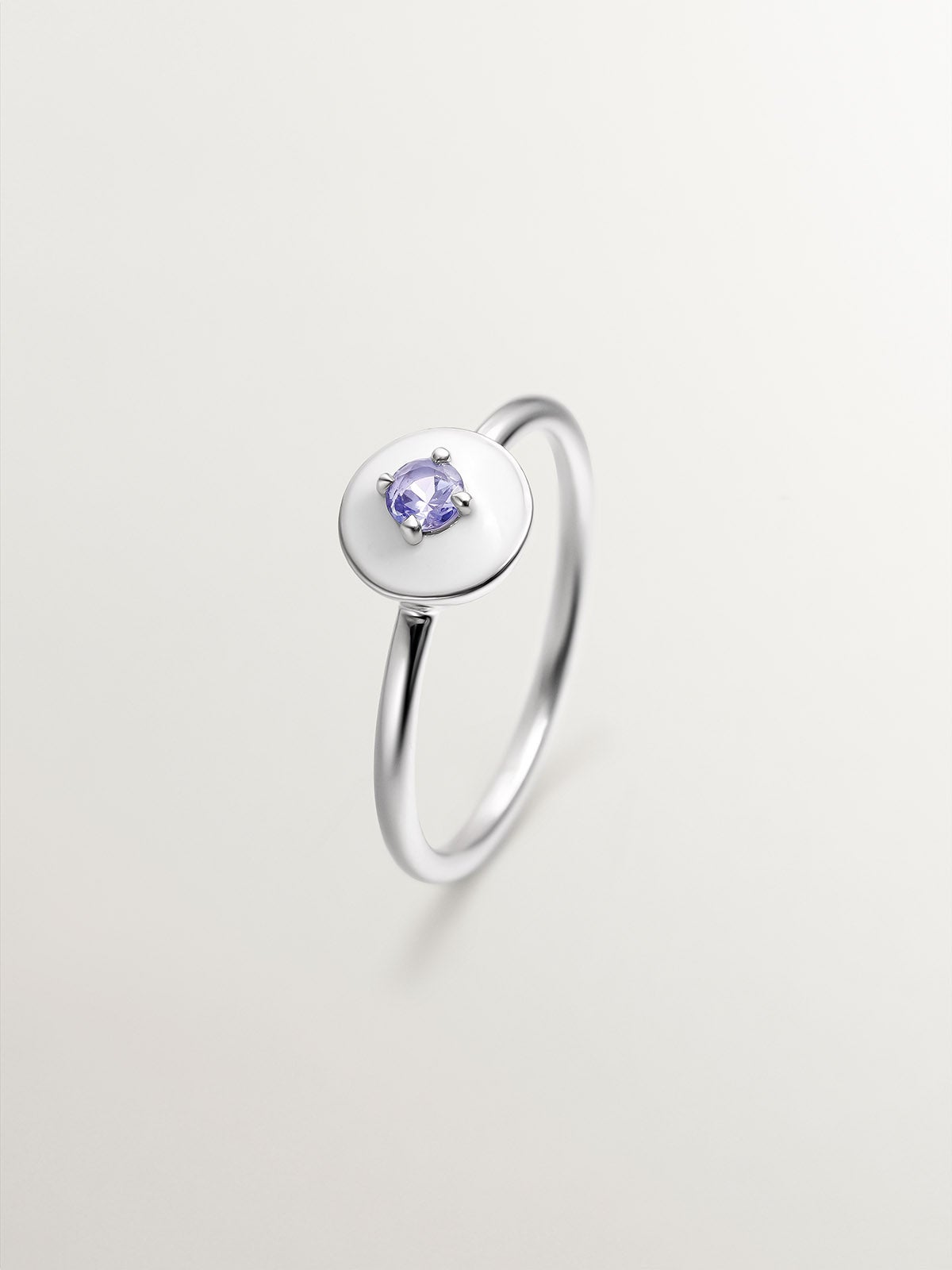 925 sterling silver ring with purple tanzanite and white enamel