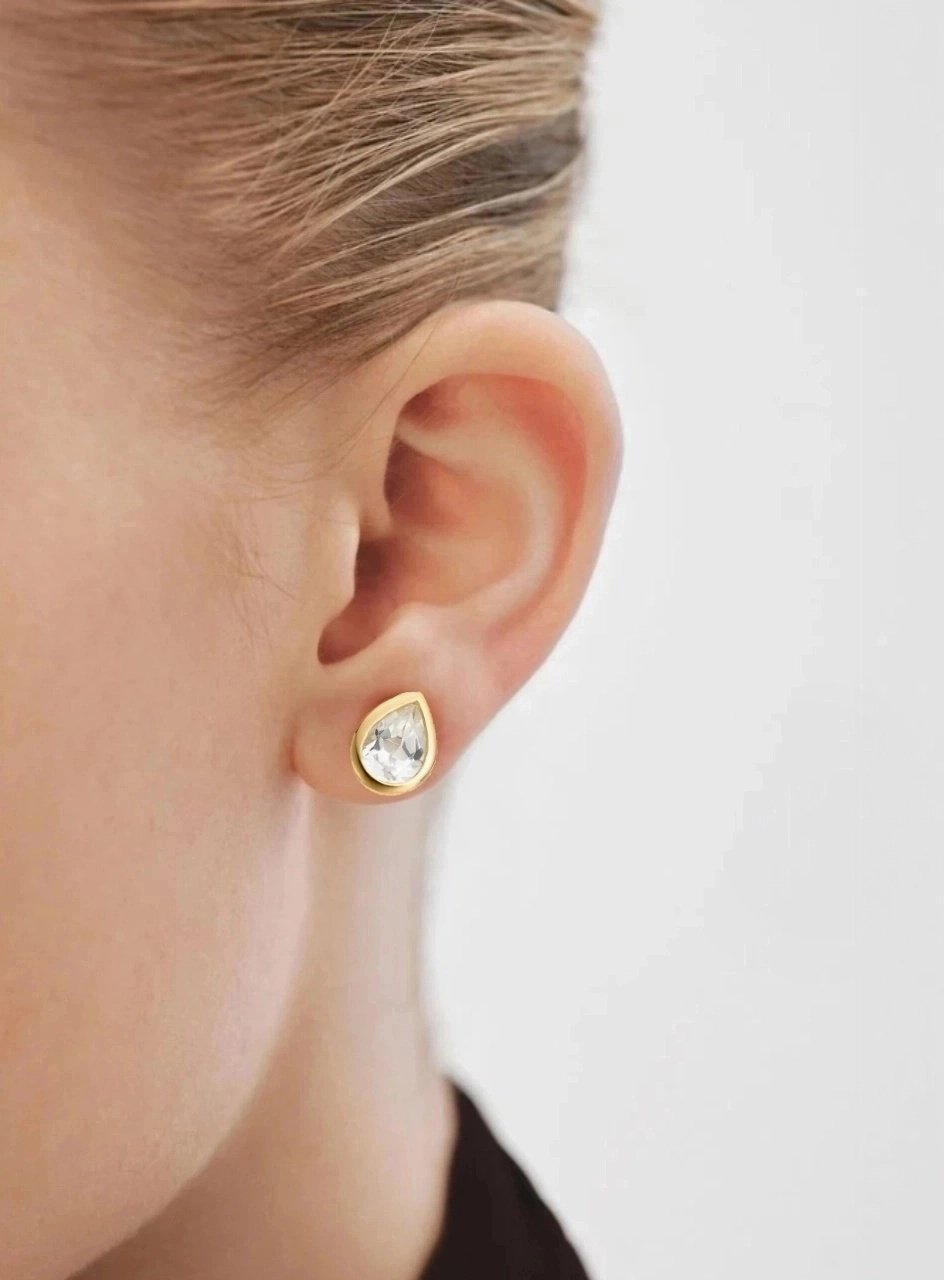 Pendientes de plata 925 bañada en oro amarillo de 18K con 2 topacios blancos