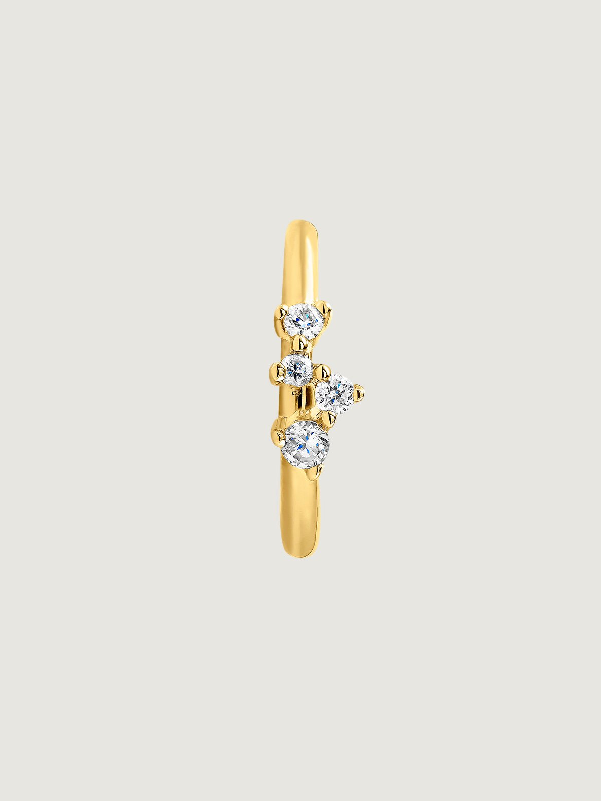Individual small 9K yellow gold hoop earring with diamonds