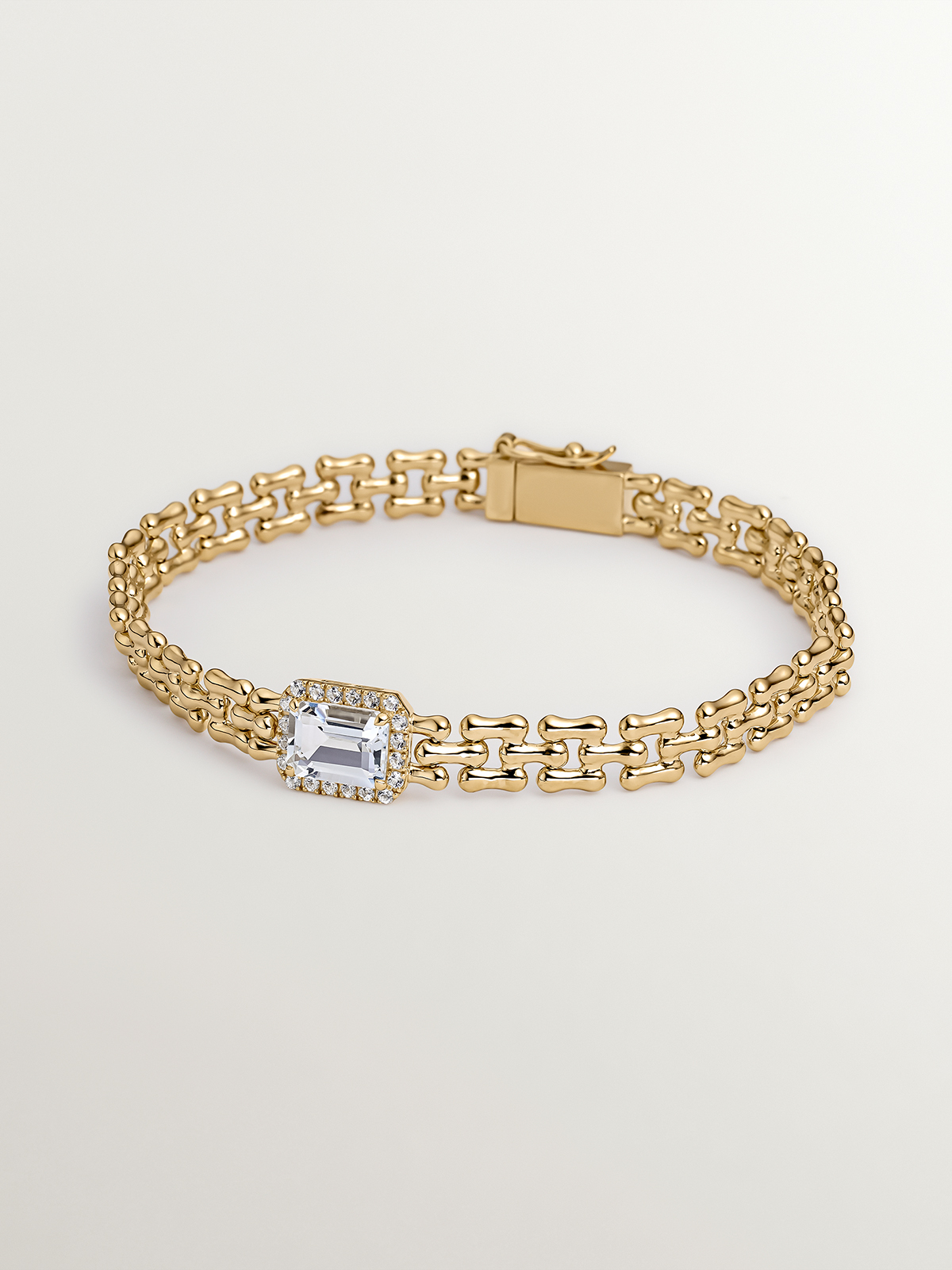 Pulsera de eslabones panter de plata 925 bañada en oro amarillo de 18K con topacios blancos