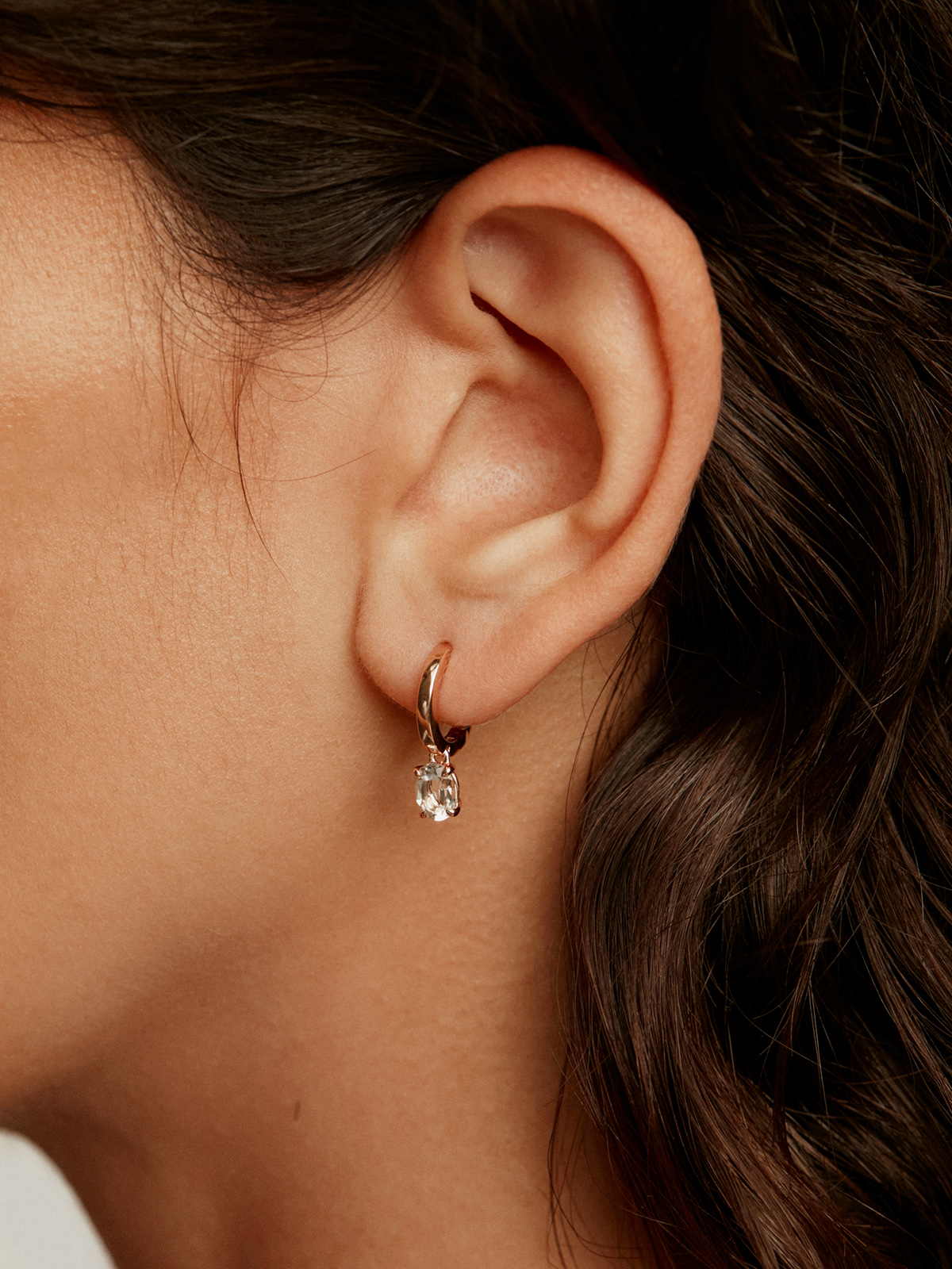 Boucles d'oreilles petites anneaux en argent 925 plaqué en or rose 18K avec quartz vert