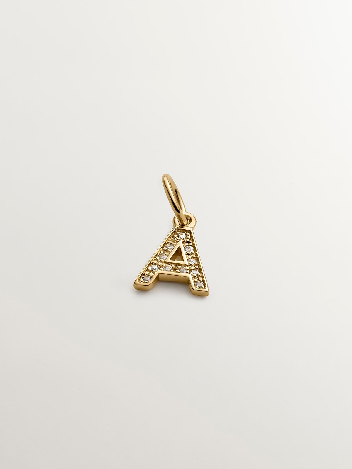 925 Silver Charm bathed in 18K yellow gold and white topaz with initial A