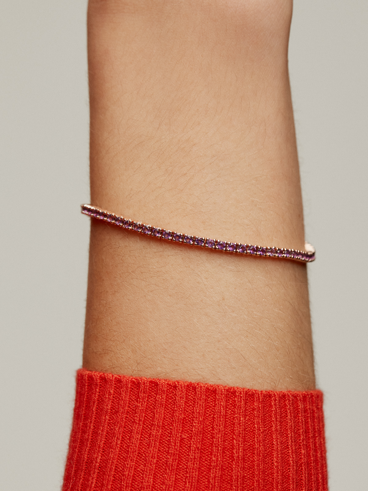 Pulsera de plata 925 bañada en oro rosa de 18K con amatistas moradas