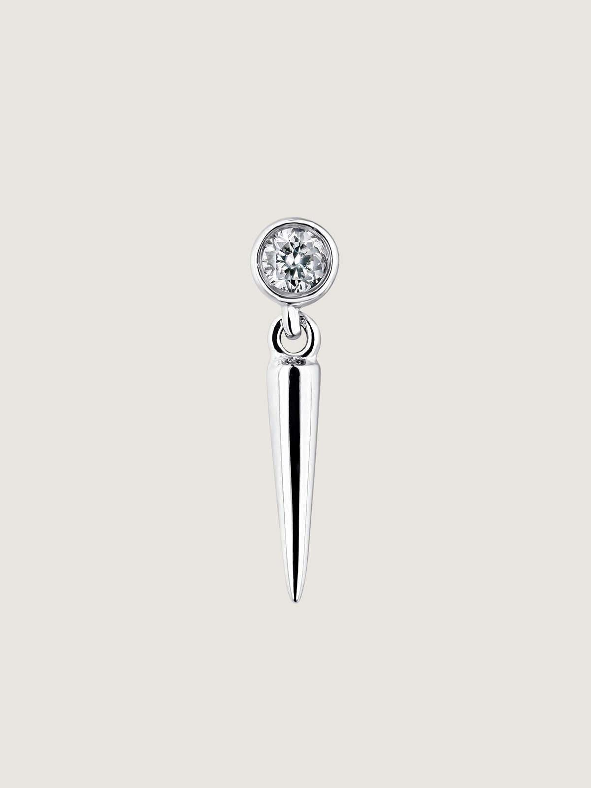 Pendiente individual de oro blanco de 18K con pincho y diamante