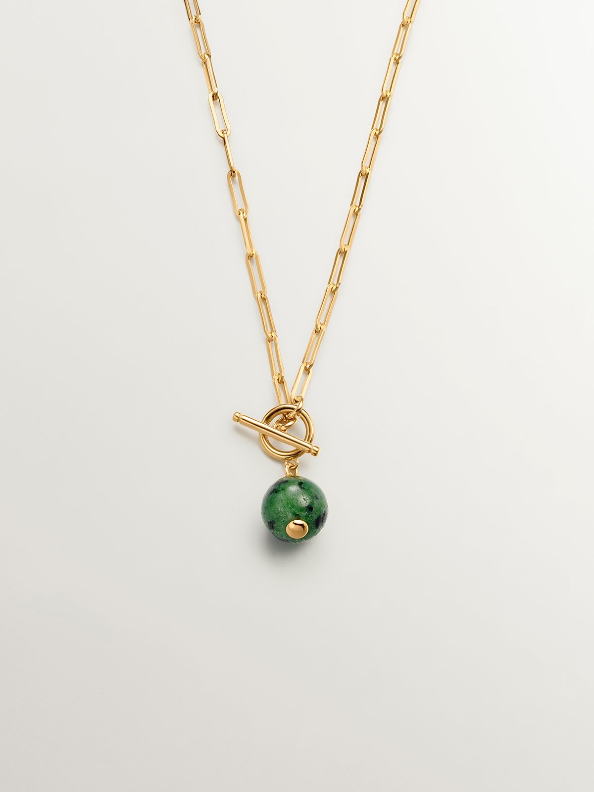 925 silver chain bathed in 18k yellow gold with green jaspe