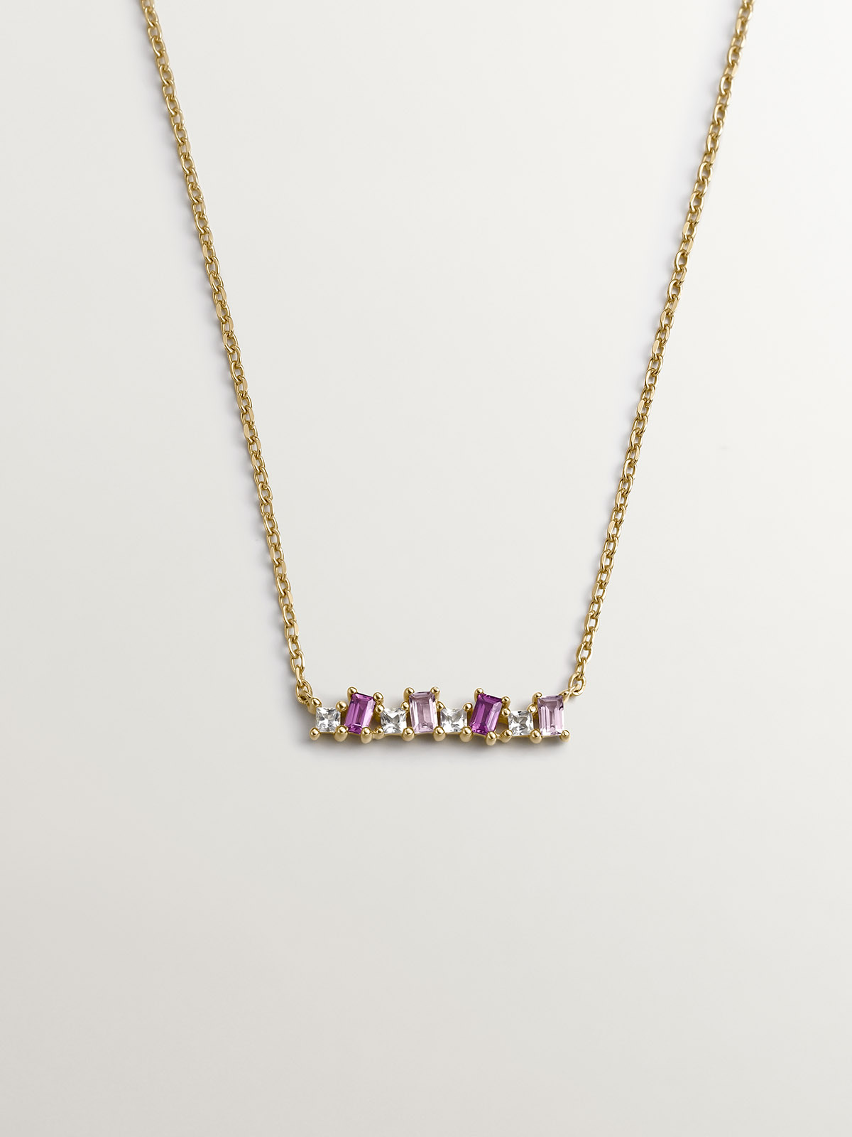 Colgante de plata 925 bañada en oro amarillo de 18K con rodolita rosa y amatista morada